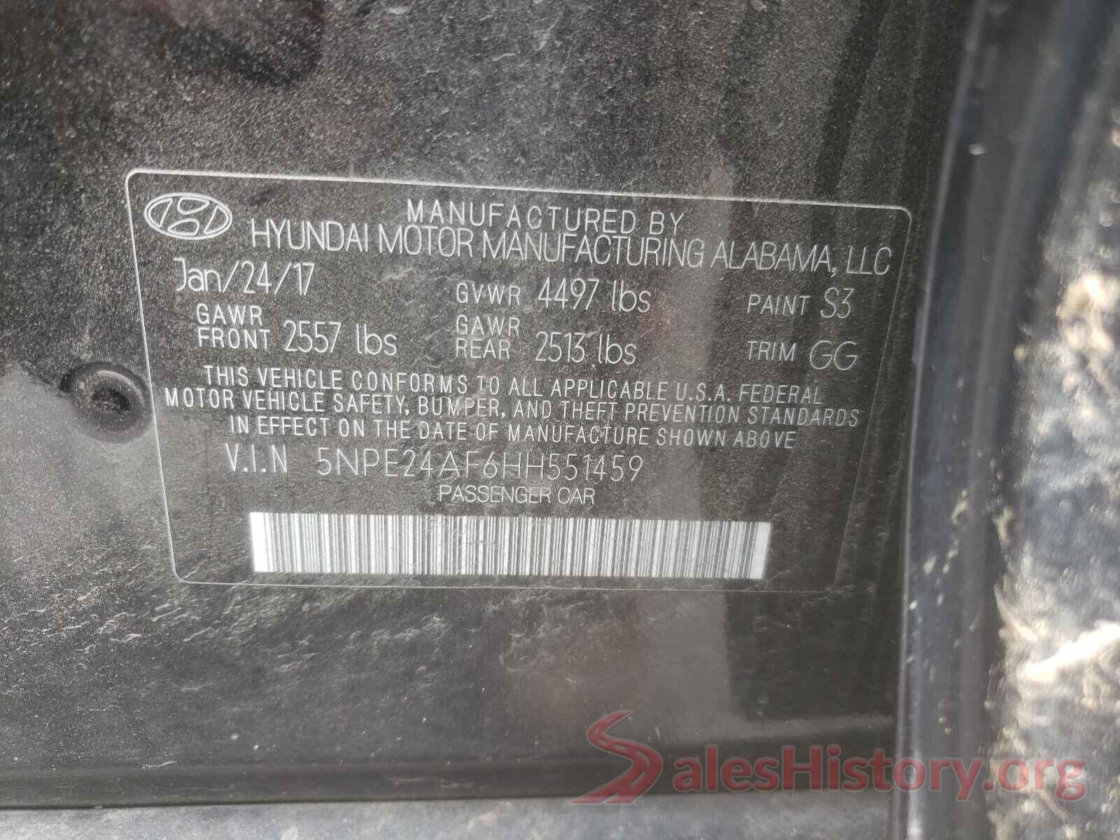 5NPE24AF6HH551459 2017 HYUNDAI SONATA