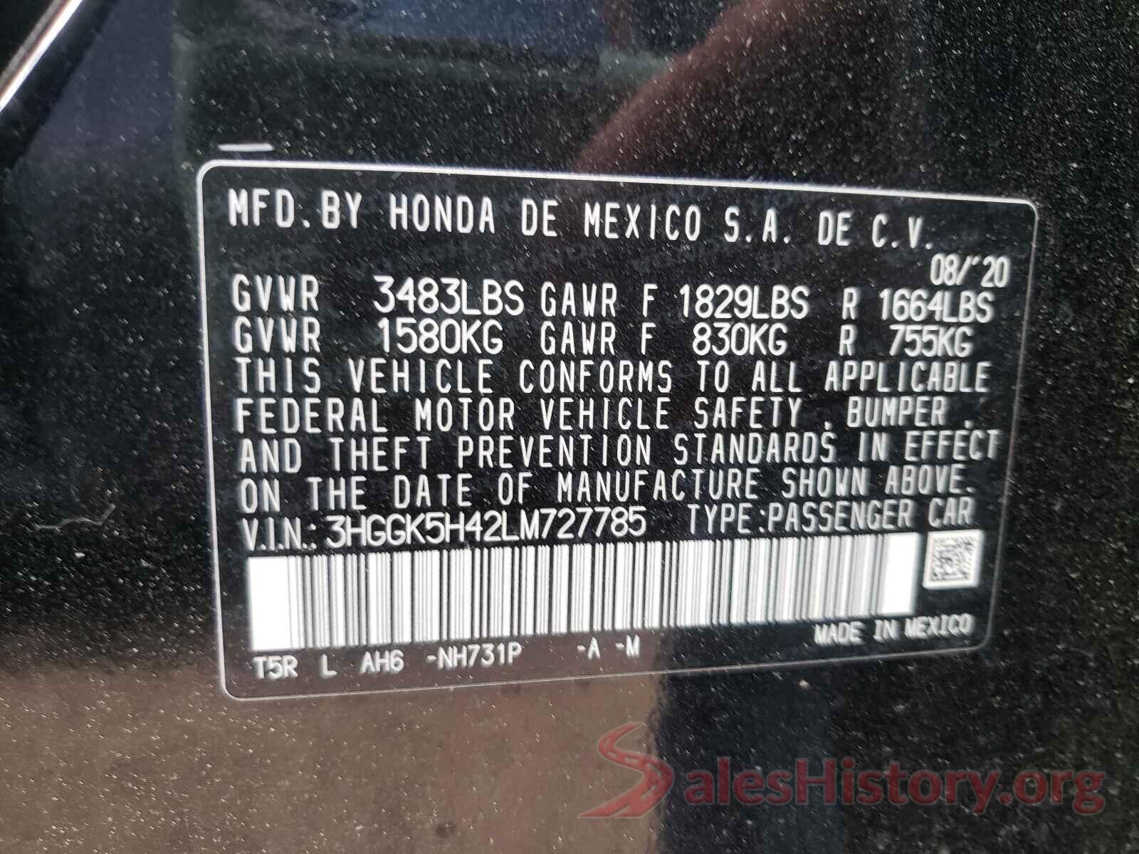 3HGGK5H42LM727785 2020 HONDA FIT