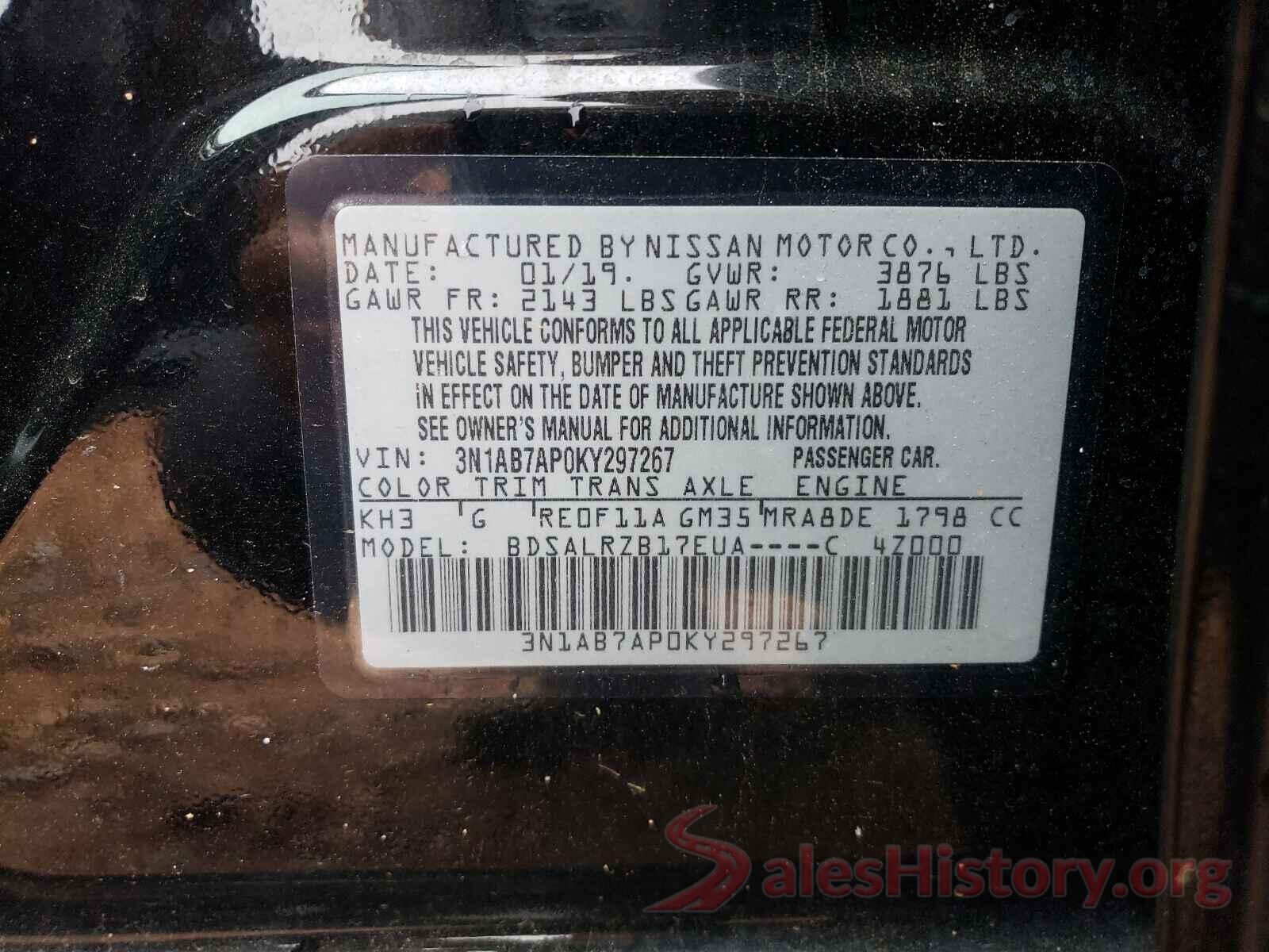 3N1AB7AP0KY297267 2019 NISSAN SENTRA