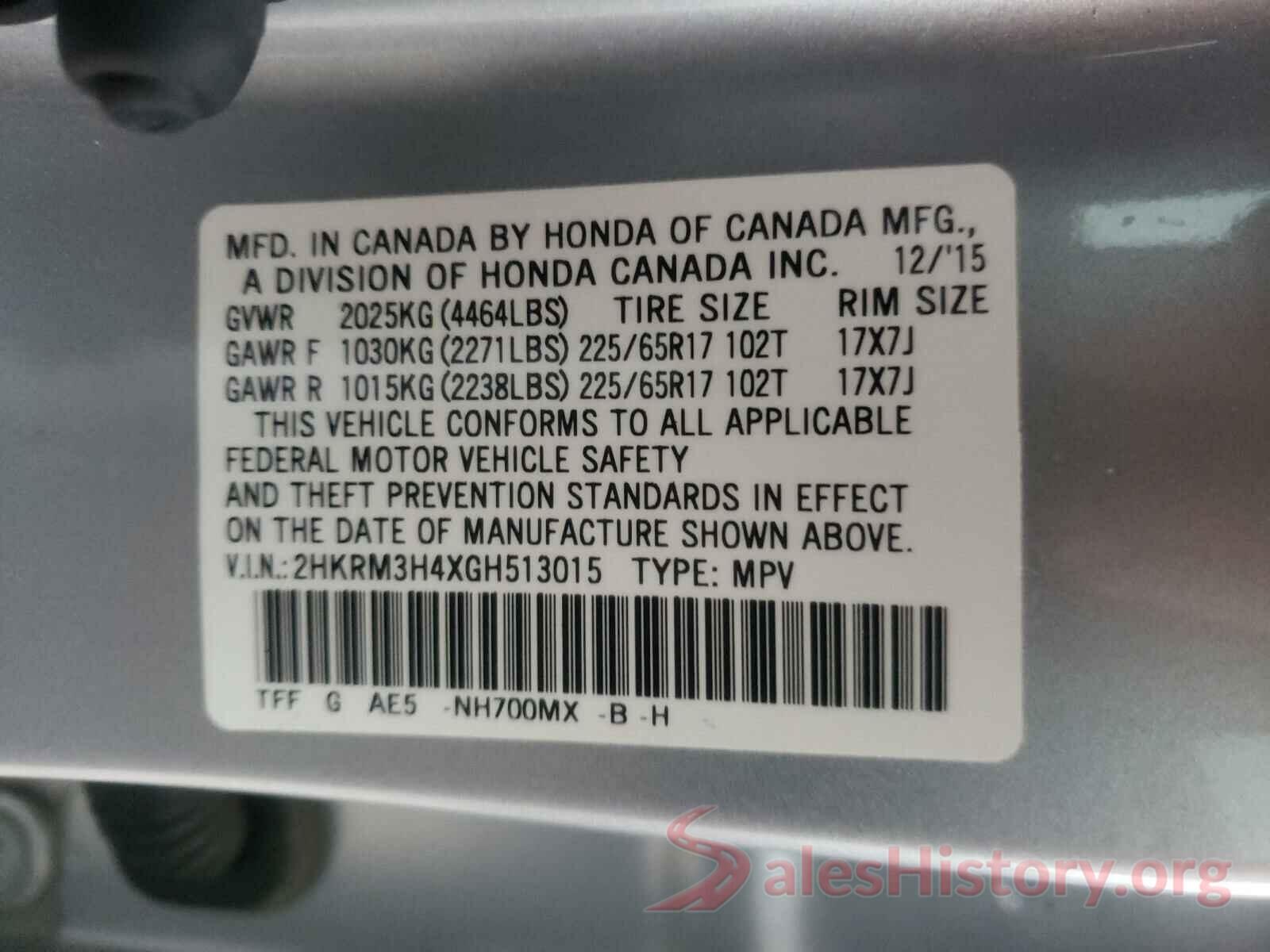 2HKRM3H4XGH513015 2016 HONDA CRV