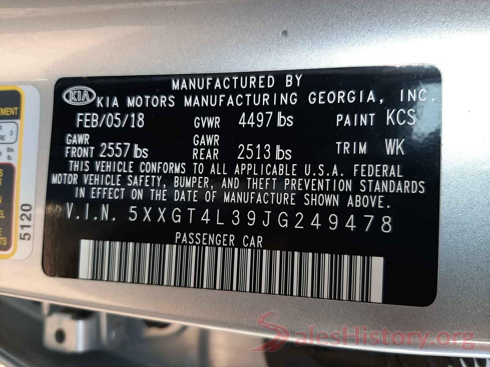 5XXGT4L39JG249478 2018 KIA OPTIMA