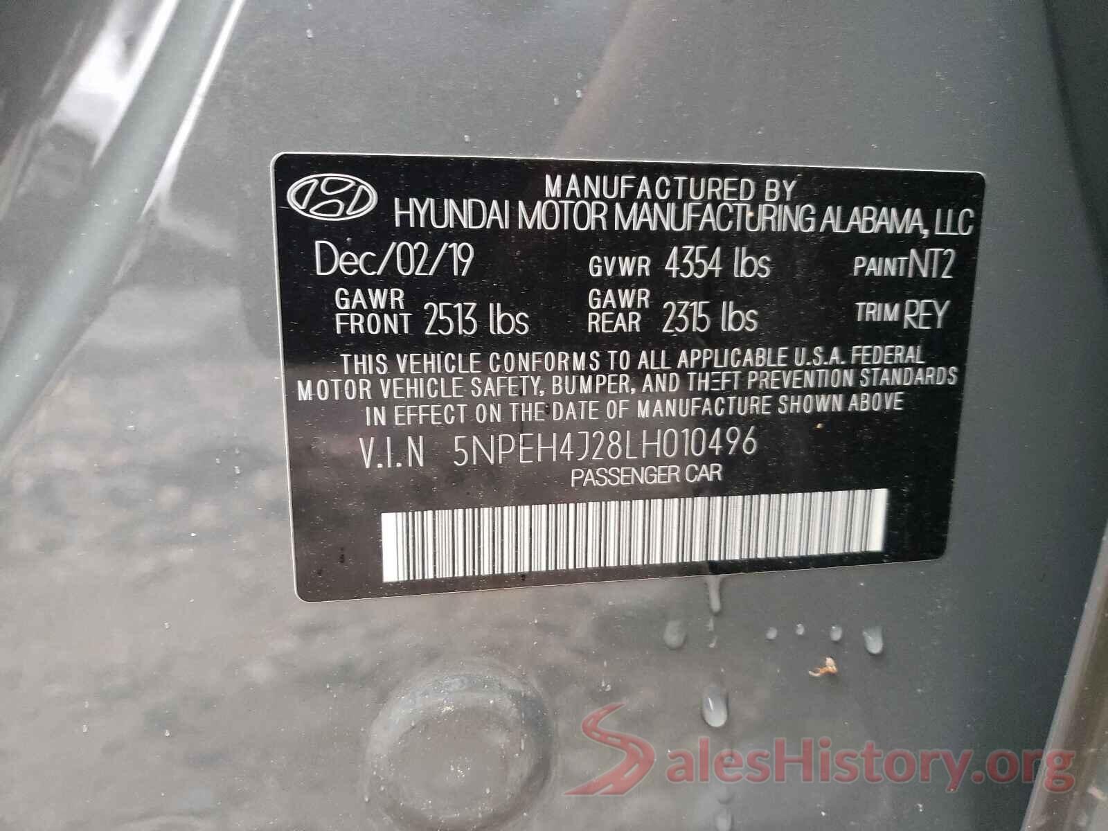 5NPEH4J28LH010496 2020 HYUNDAI SONATA