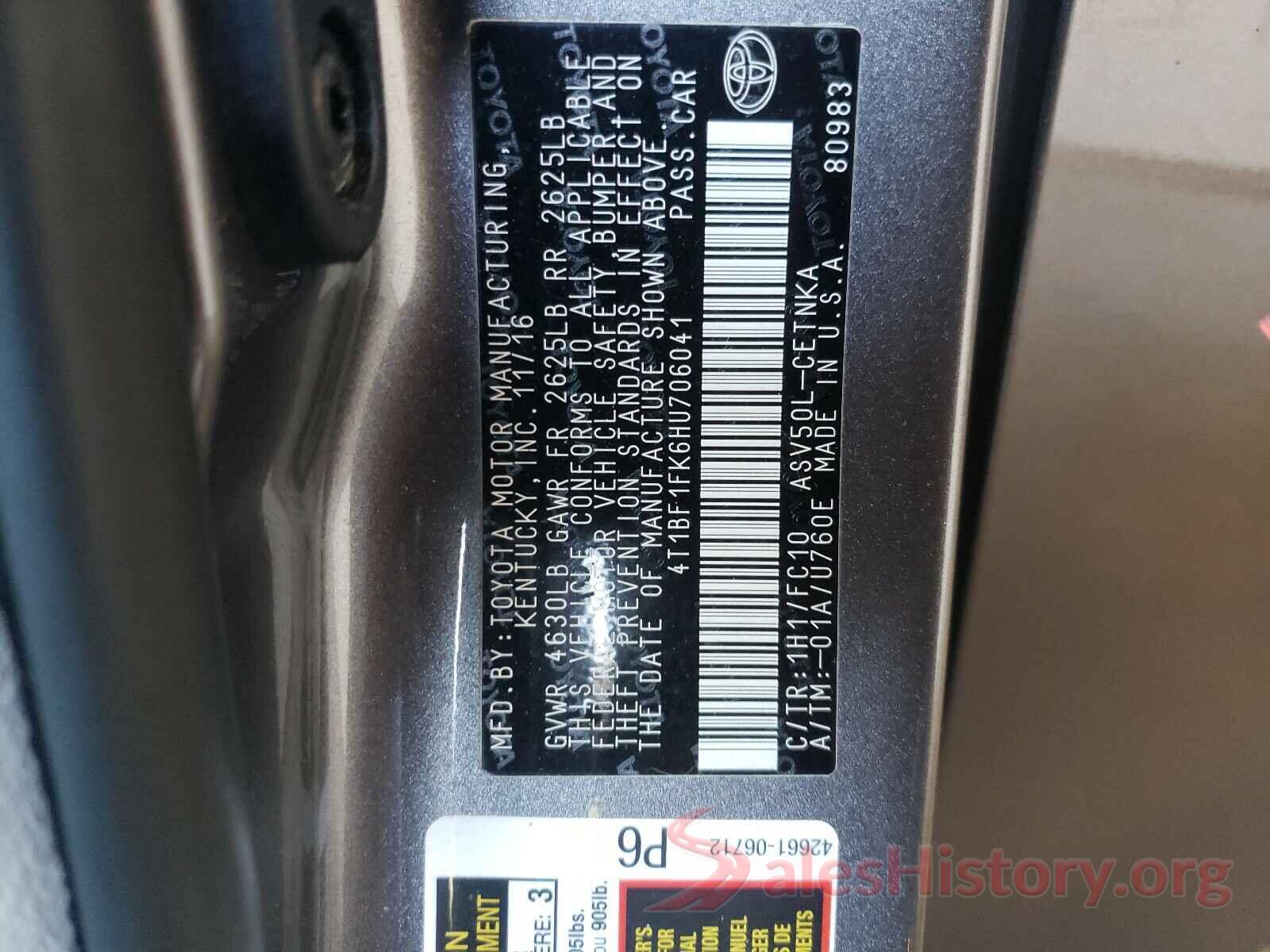 4T1BF1FK6HU706041 2017 TOYOTA CAMRY