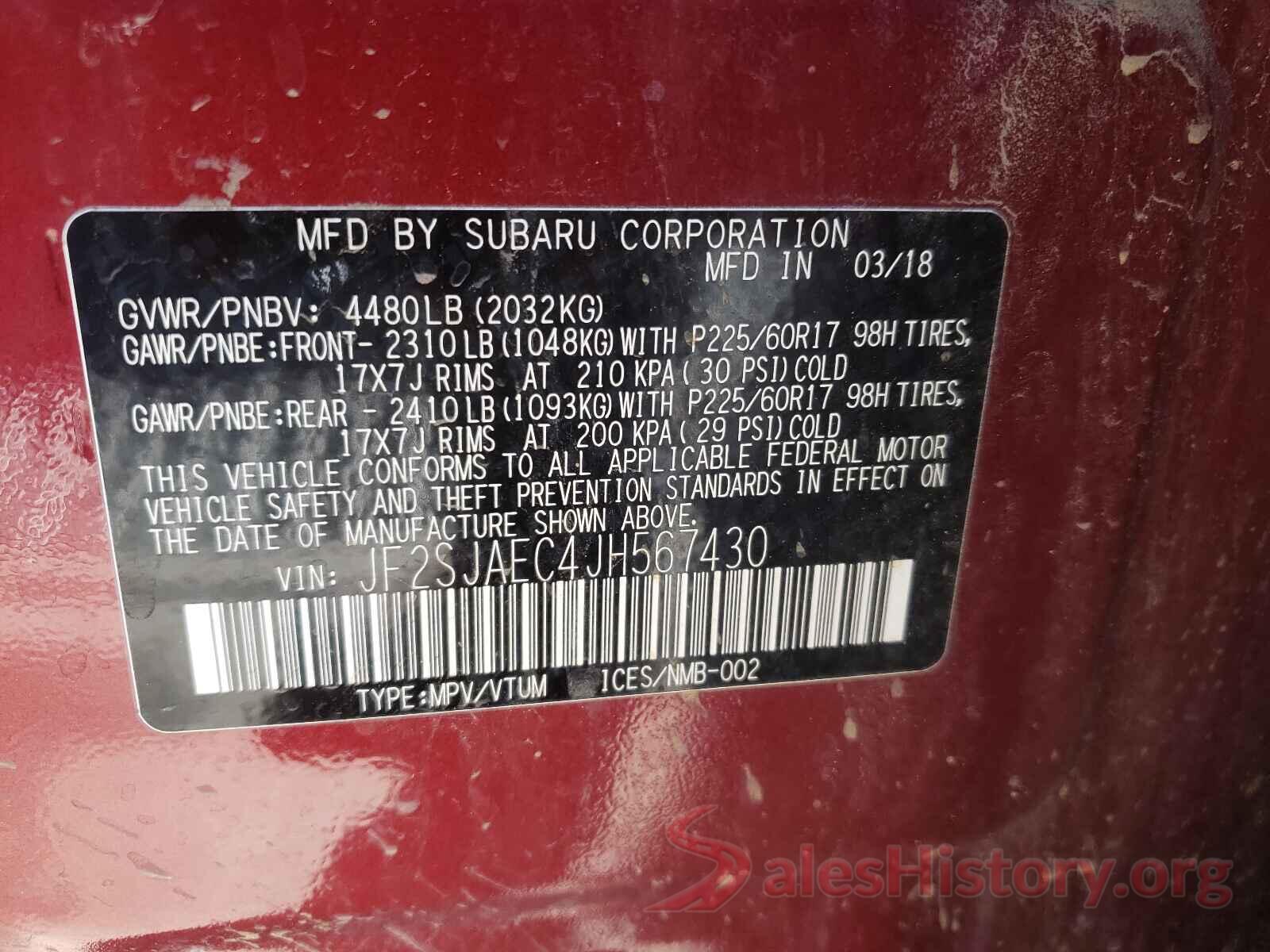 JF2SJAEC4JH567430 2018 SUBARU FORESTER