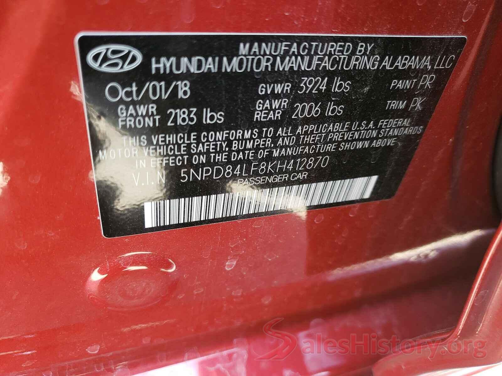 5NPD84LF8KH412870 2019 HYUNDAI ELANTRA