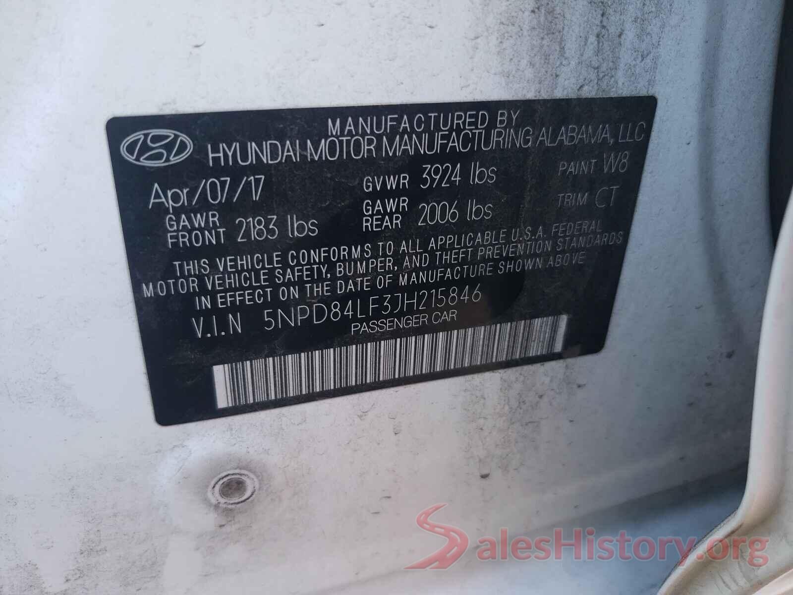 5NPD84LF3JH215846 2018 HYUNDAI ELANTRA