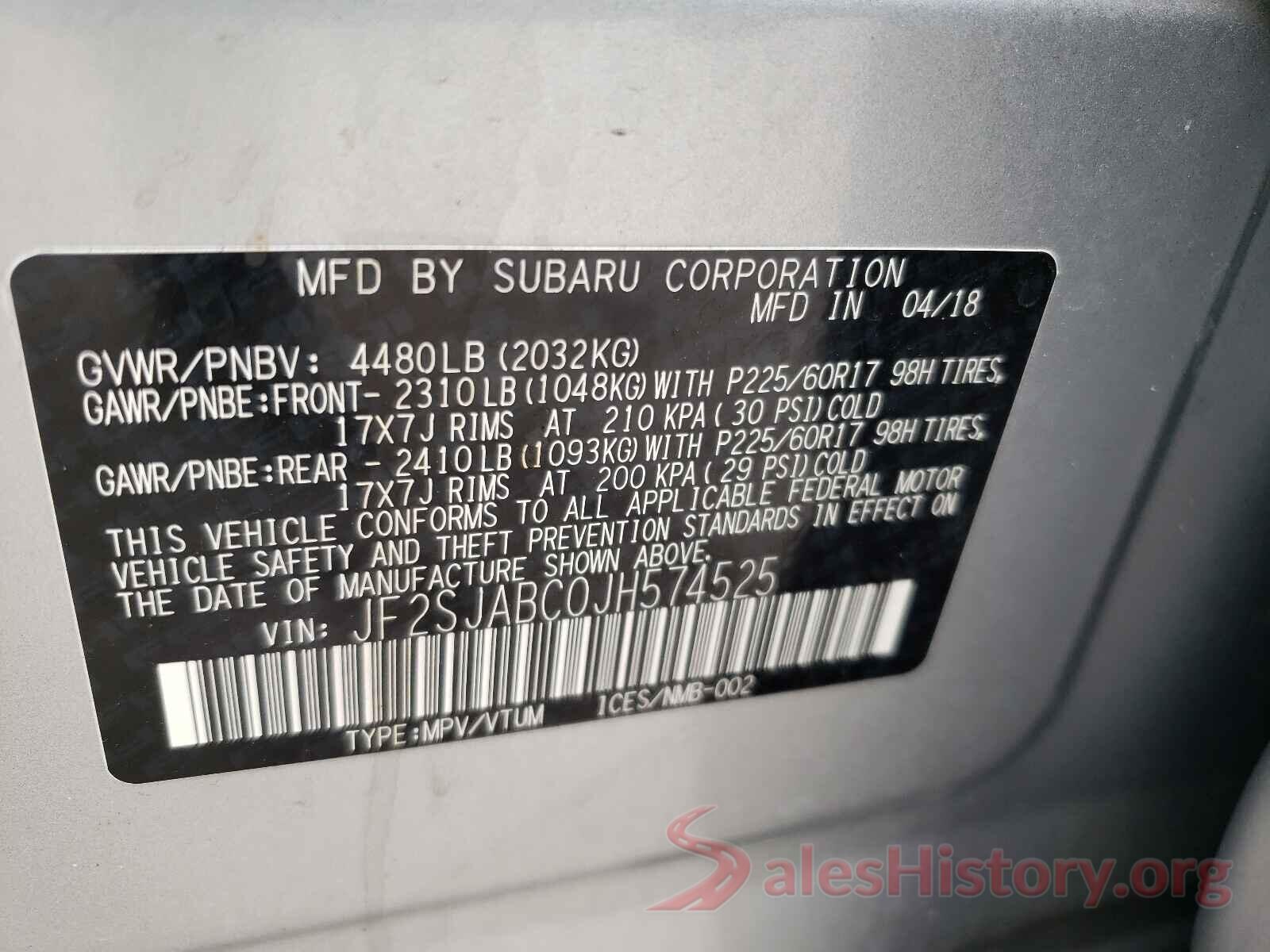 JF2SJABC0JH574525 2018 SUBARU FORESTER