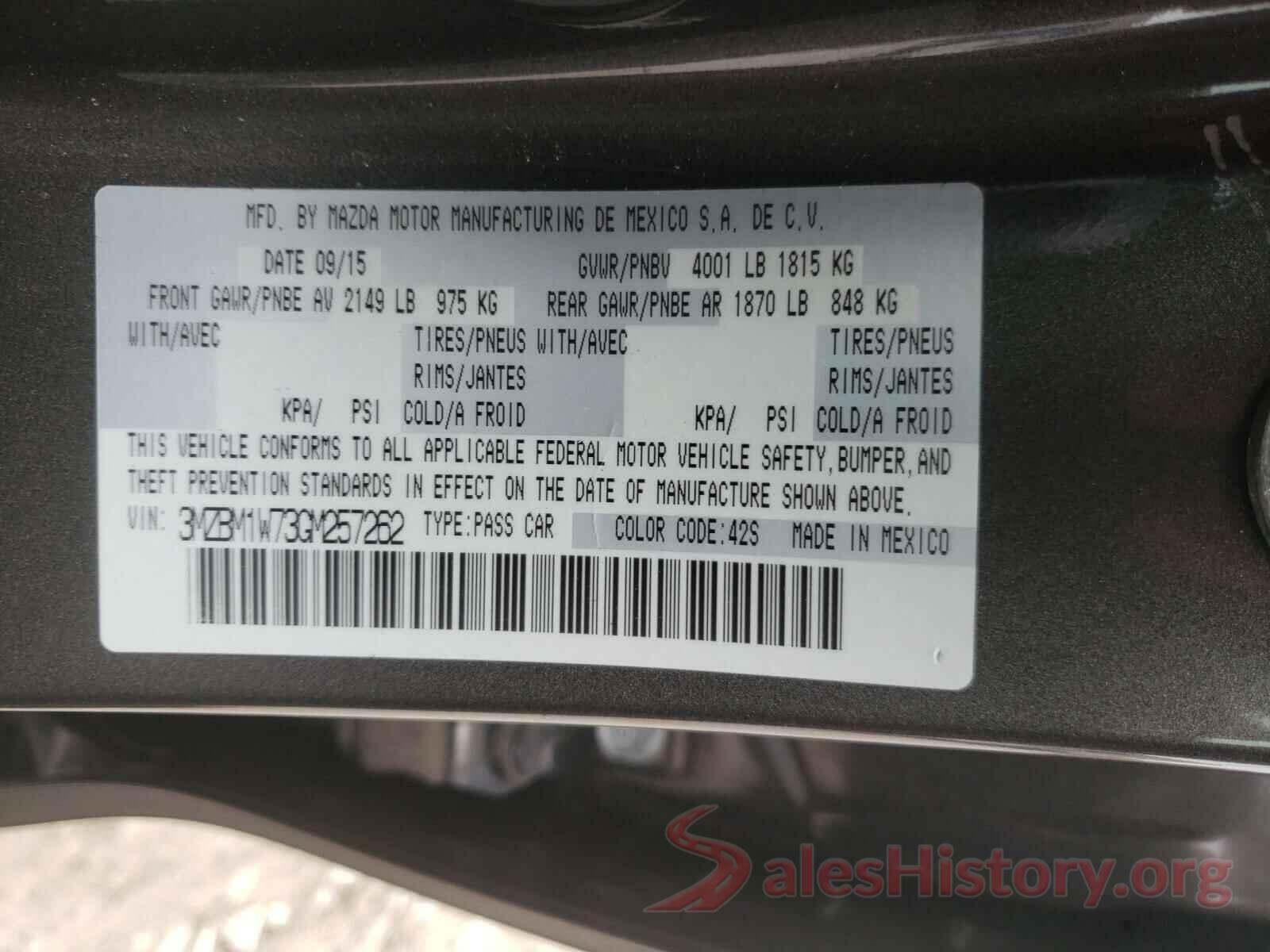 3MZBM1W73GM257262 2016 MAZDA 3