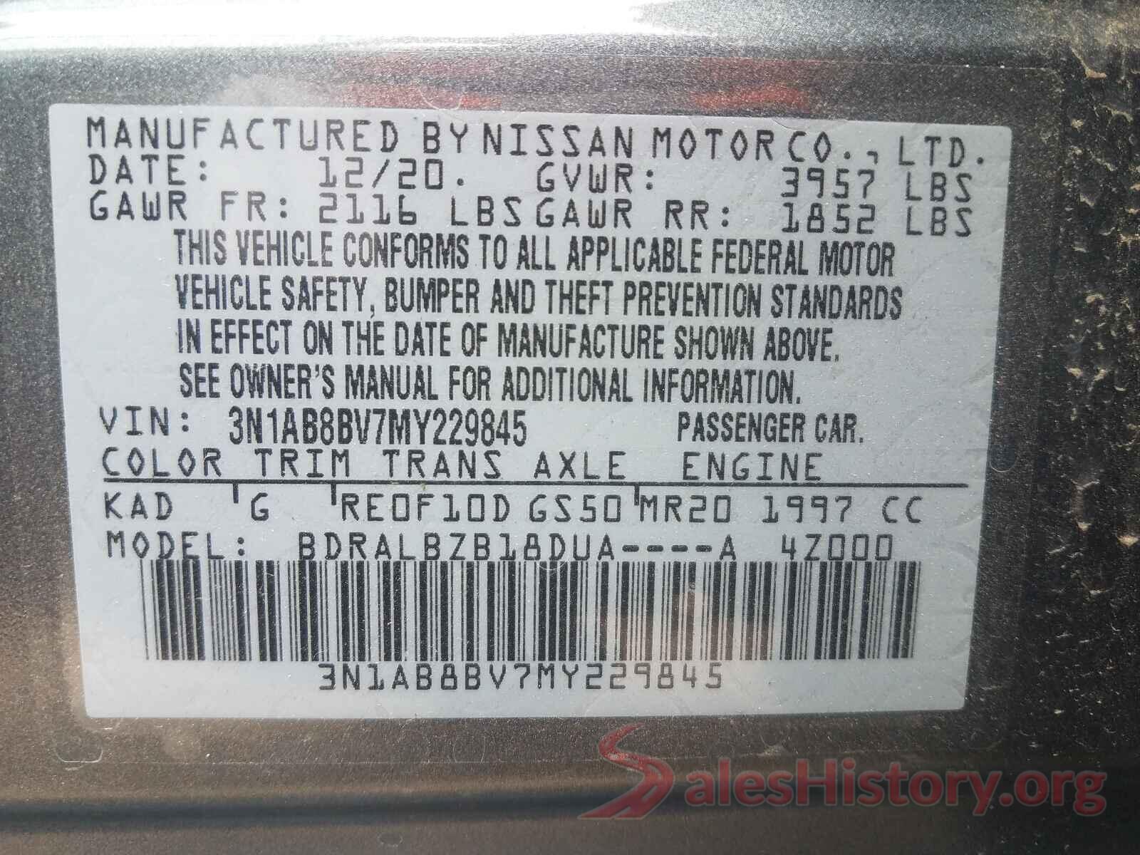 3N1AB8BV7MY229845 2021 NISSAN SENTRA