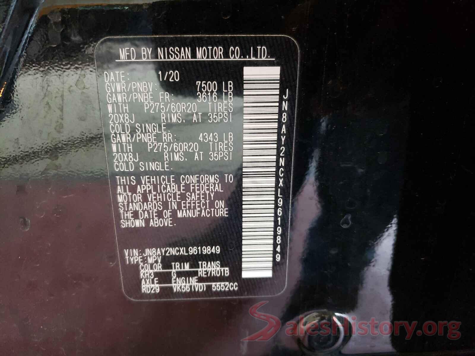 JN8AY2NCXL9619849 2020 NISSAN ARMADA