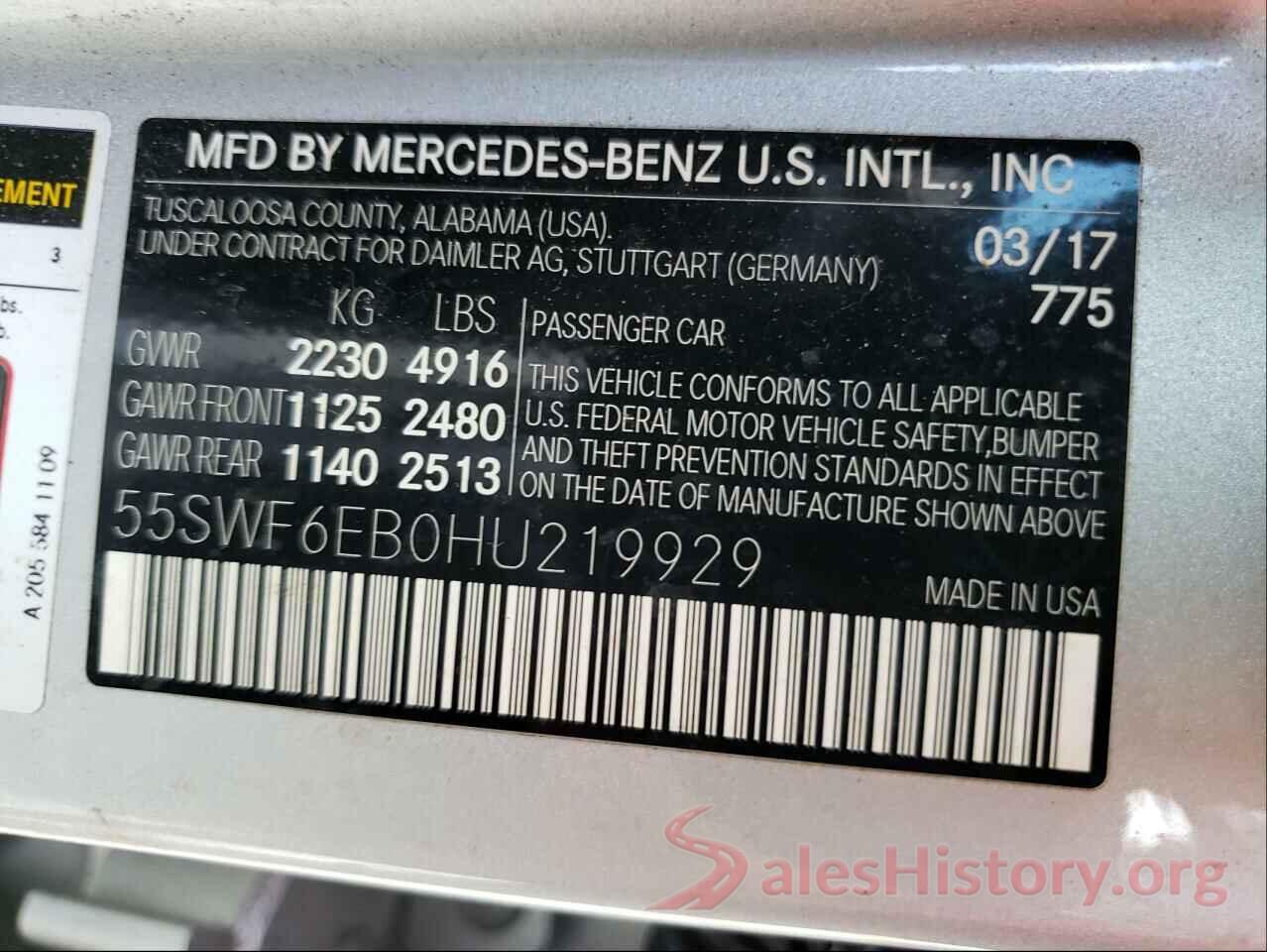 55SWF6EB0HU219929 2017 MERCEDES-BENZ C CLASS