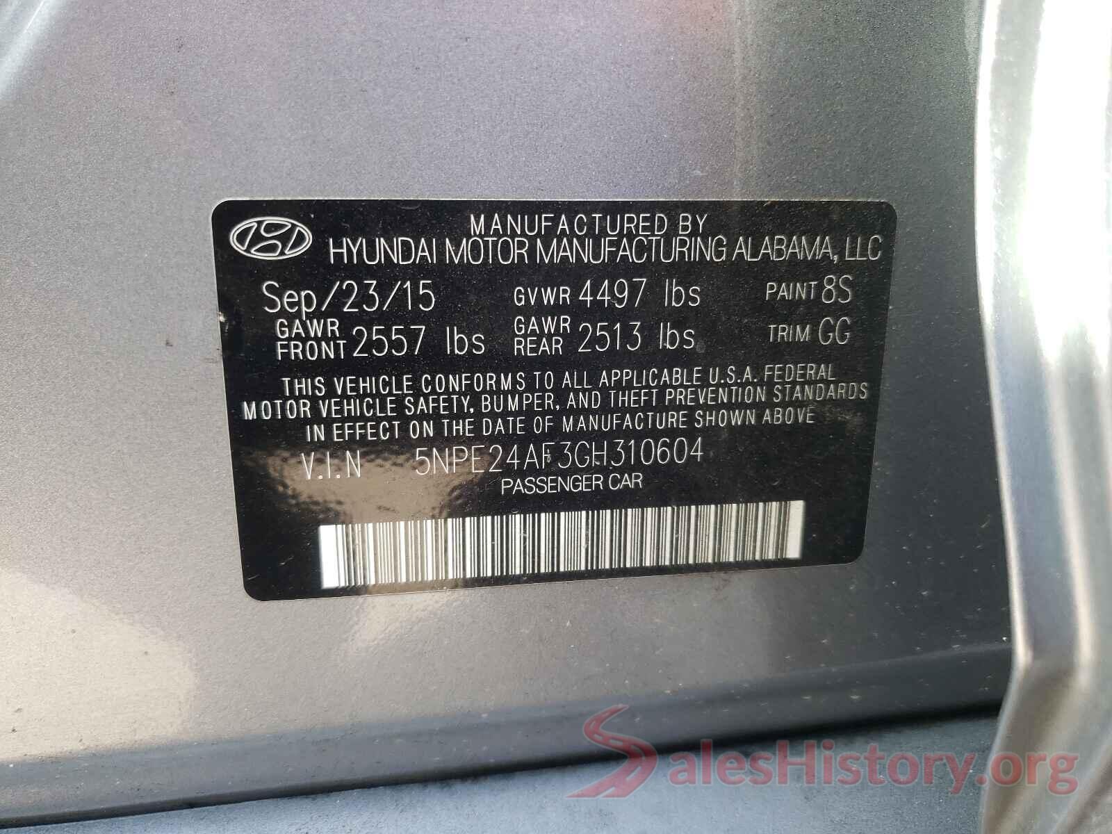 5NPE24AF3GH310604 2016 HYUNDAI SONATA