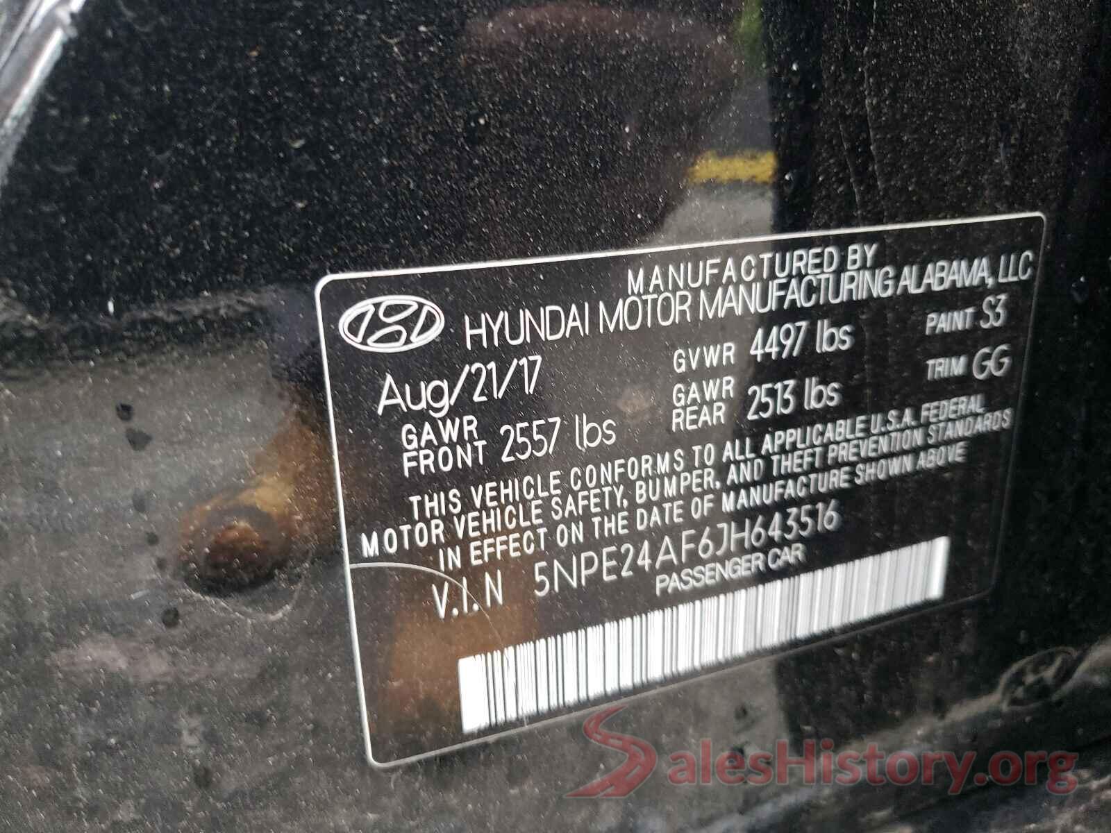 5NPE24AF6JH643516 2018 HYUNDAI SONATA