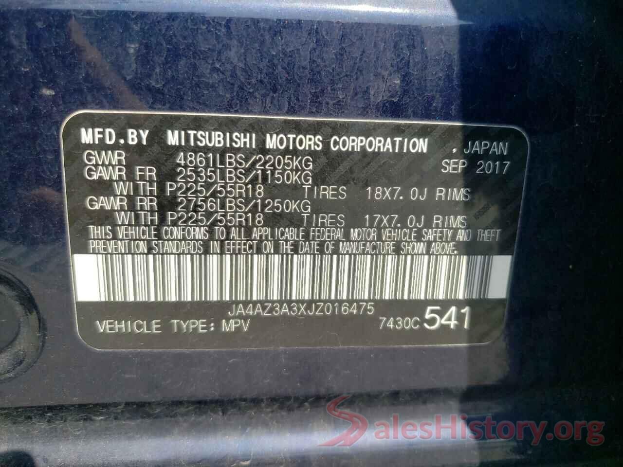 JA4AZ3A3XJZ016475 2018 MITSUBISHI OUTLANDER