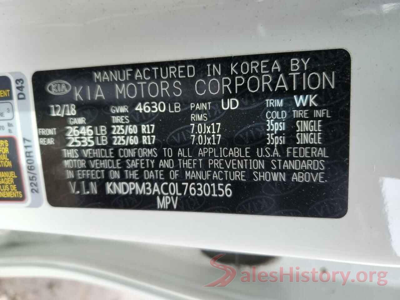 KNDPM3AC0L7630156 2020 KIA SPORTAGE