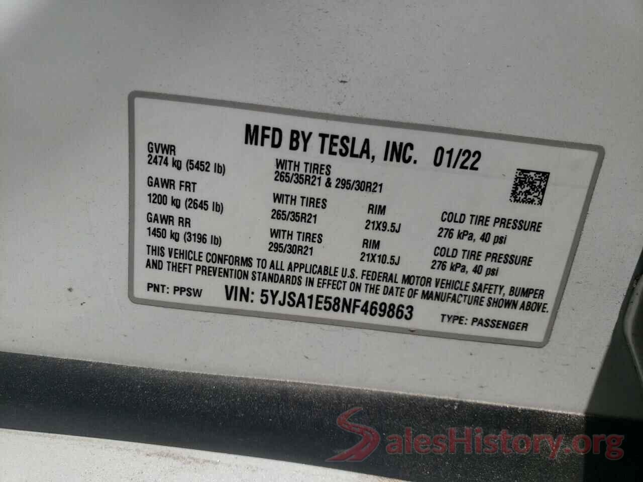 5YJSA1E58NF469863 2022 TESLA MODEL S