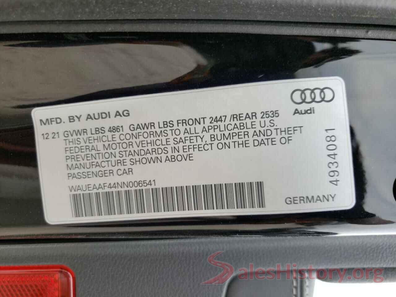 WAUEAAF44NN006541 2022 AUDI A4