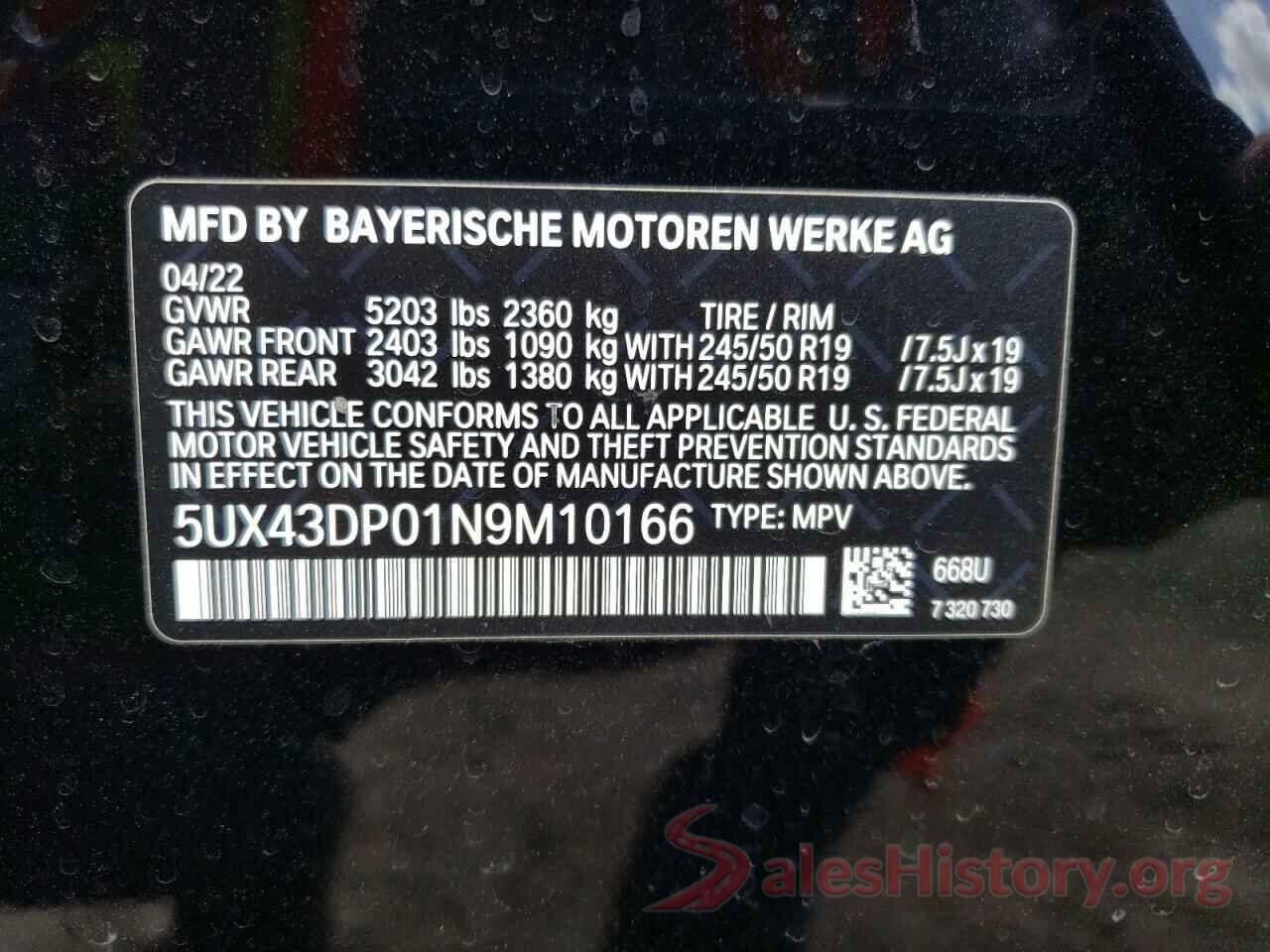 5UX43DP01N9M10166 2022 BMW X3