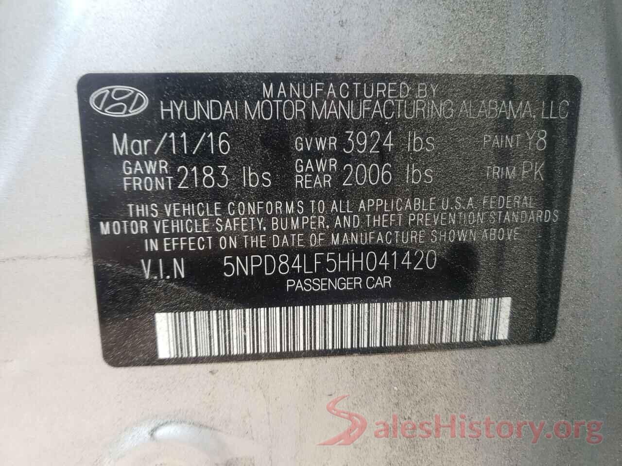 5NPD84LF5HH041420 2017 HYUNDAI ELANTRA