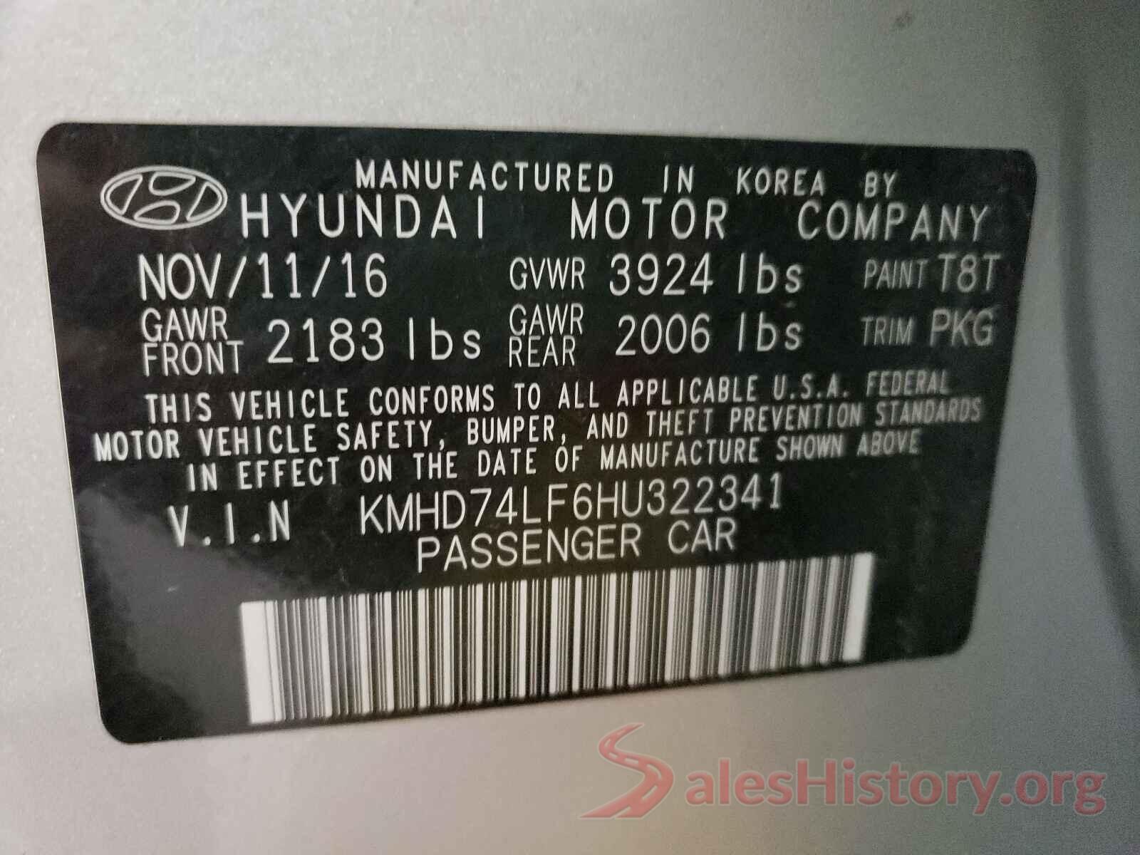 KMHD74LF6HU322341 2017 HYUNDAI ELANTRA