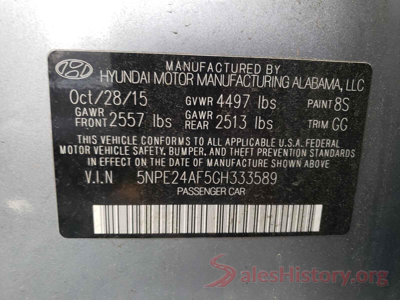 5NPE24AF5GH333589 2016 HYUNDAI SONATA