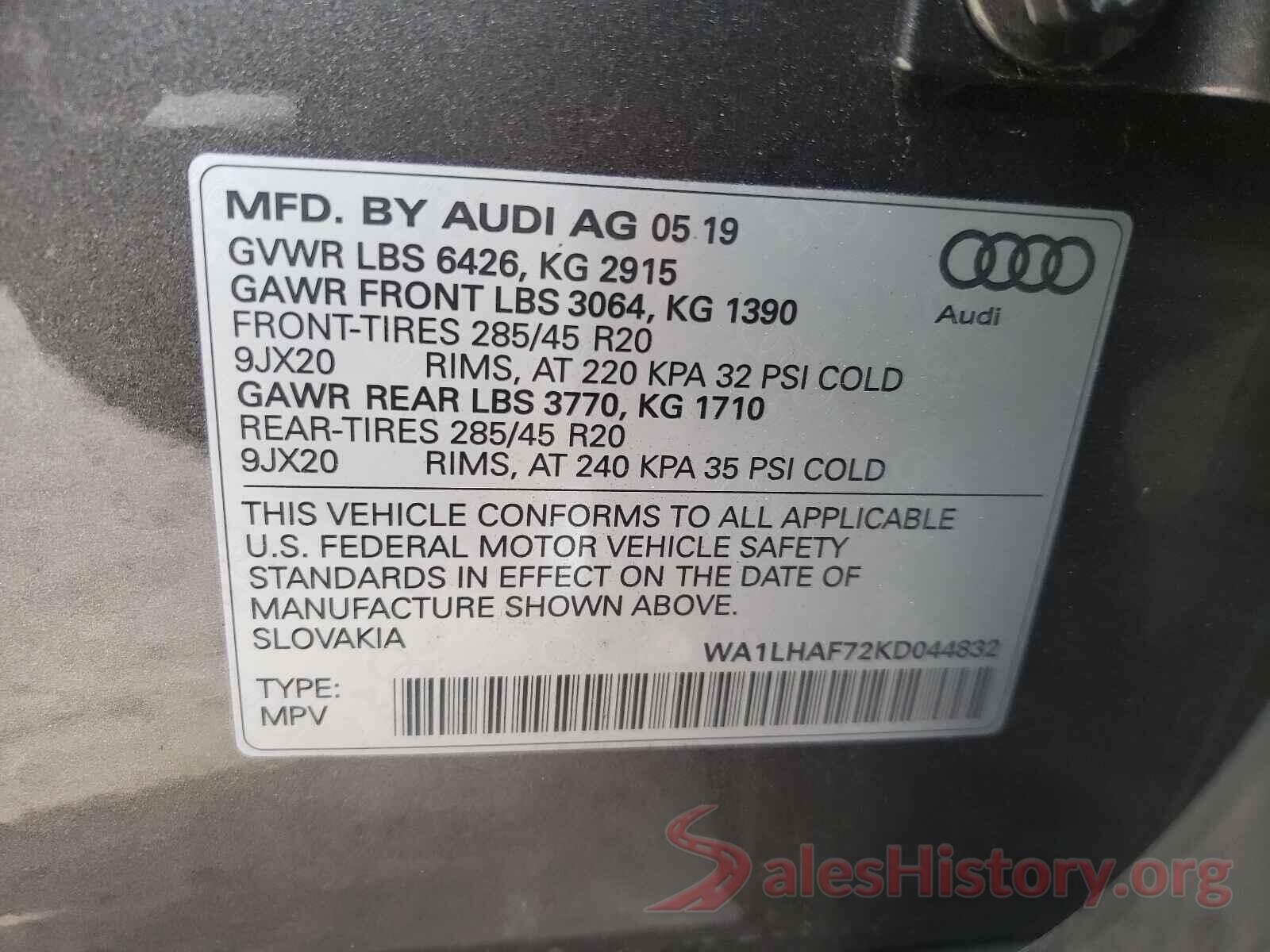 WA1LHAF72KD044832 2019 AUDI Q7