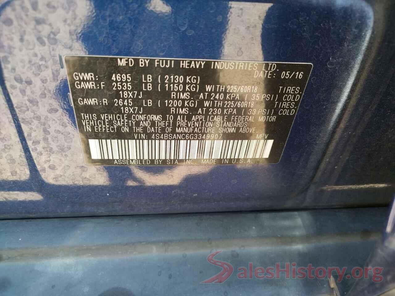 4S4BSANC6G3349907 2016 SUBARU OUTBACK