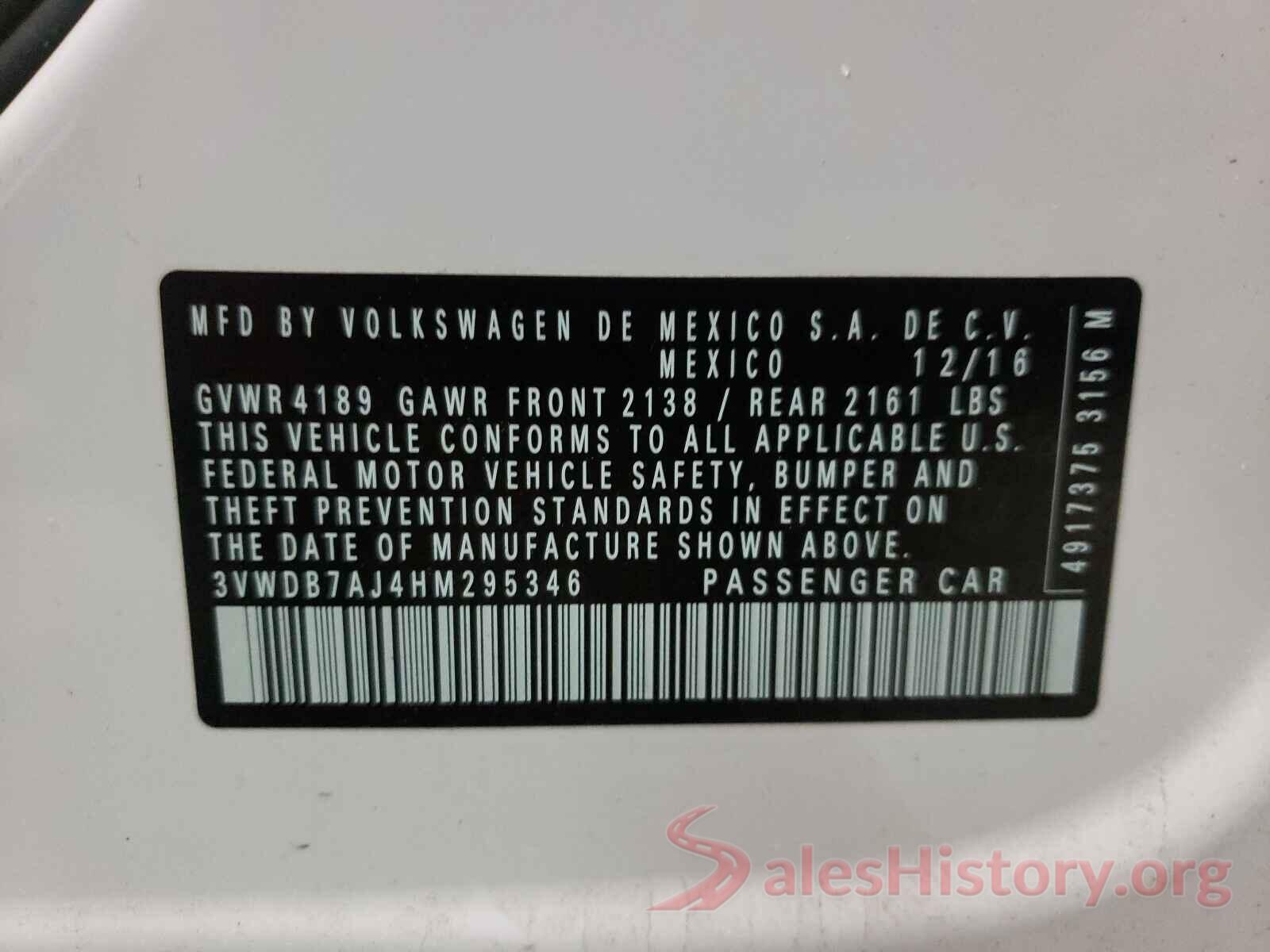 3VWDB7AJ4HM295346 2017 VOLKSWAGEN JETTA