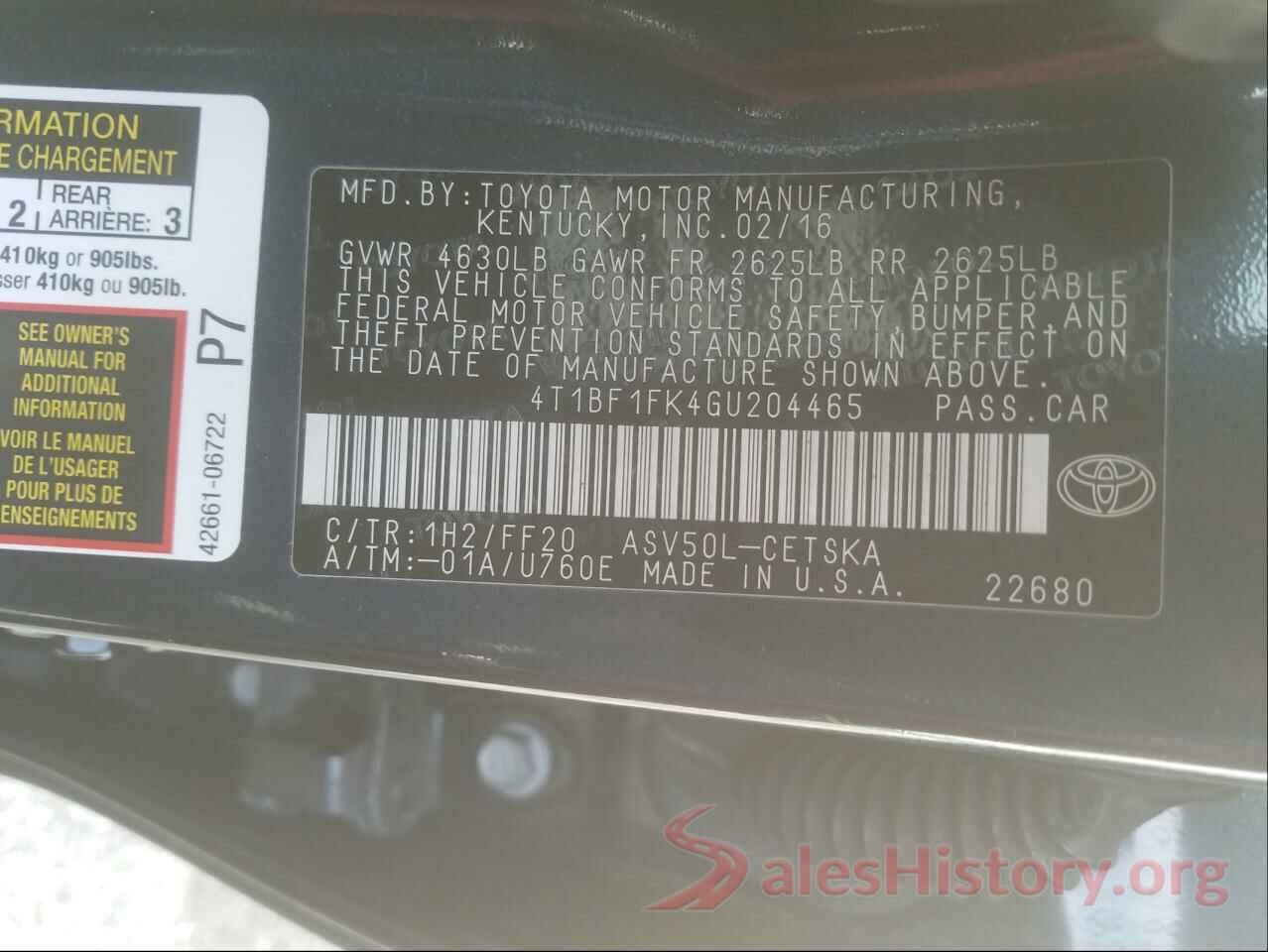 4T1BF1FK4GU204465 2016 TOYOTA CAMRY