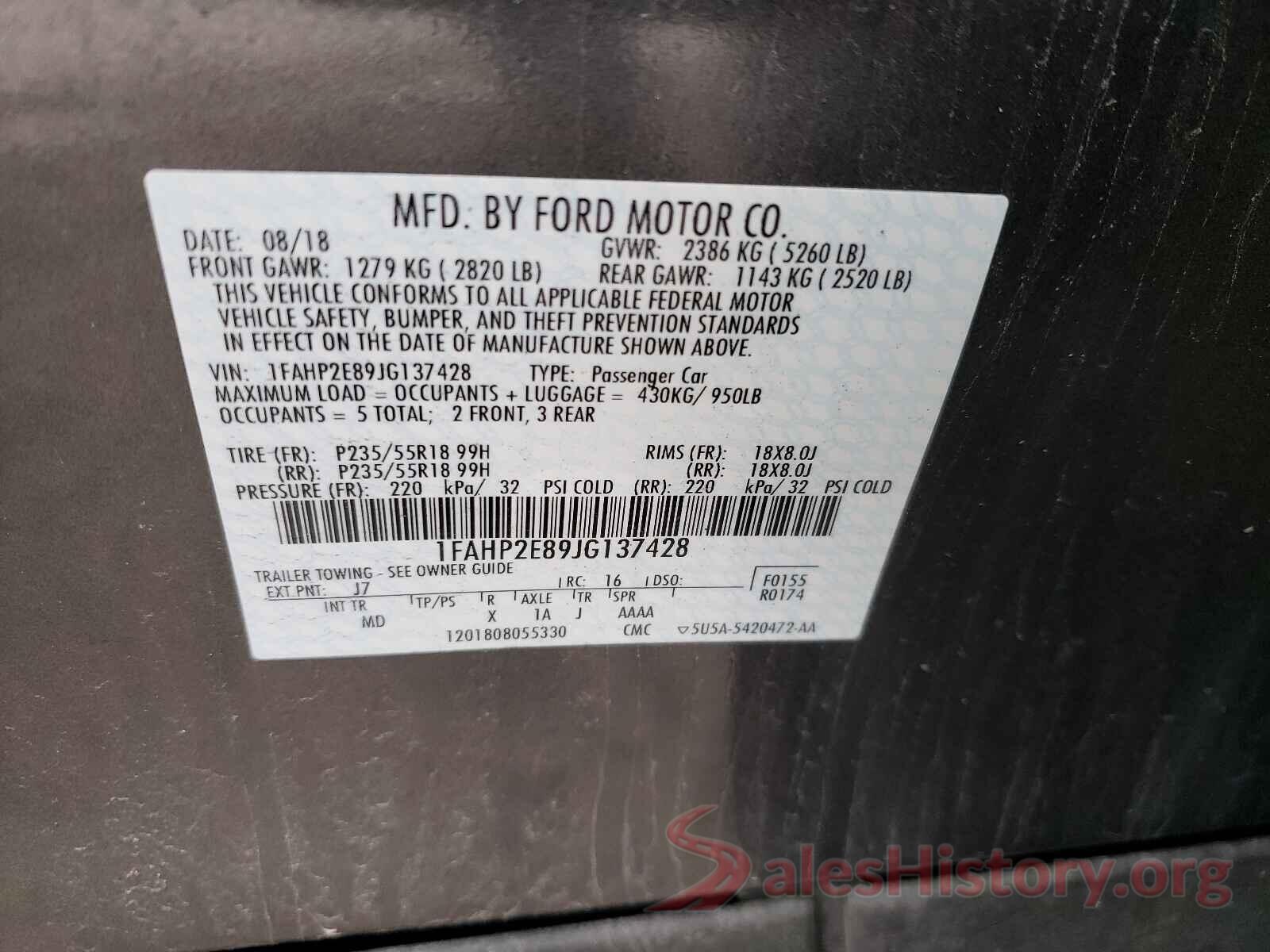 1FAHP2E89JG137428 2018 FORD TAURUS