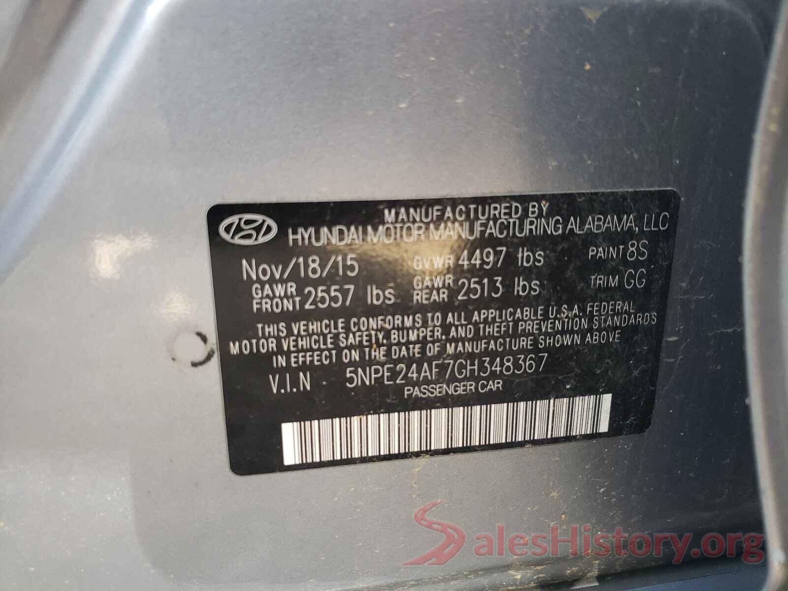 5NPE24AF7GH348367 2016 HYUNDAI SONATA