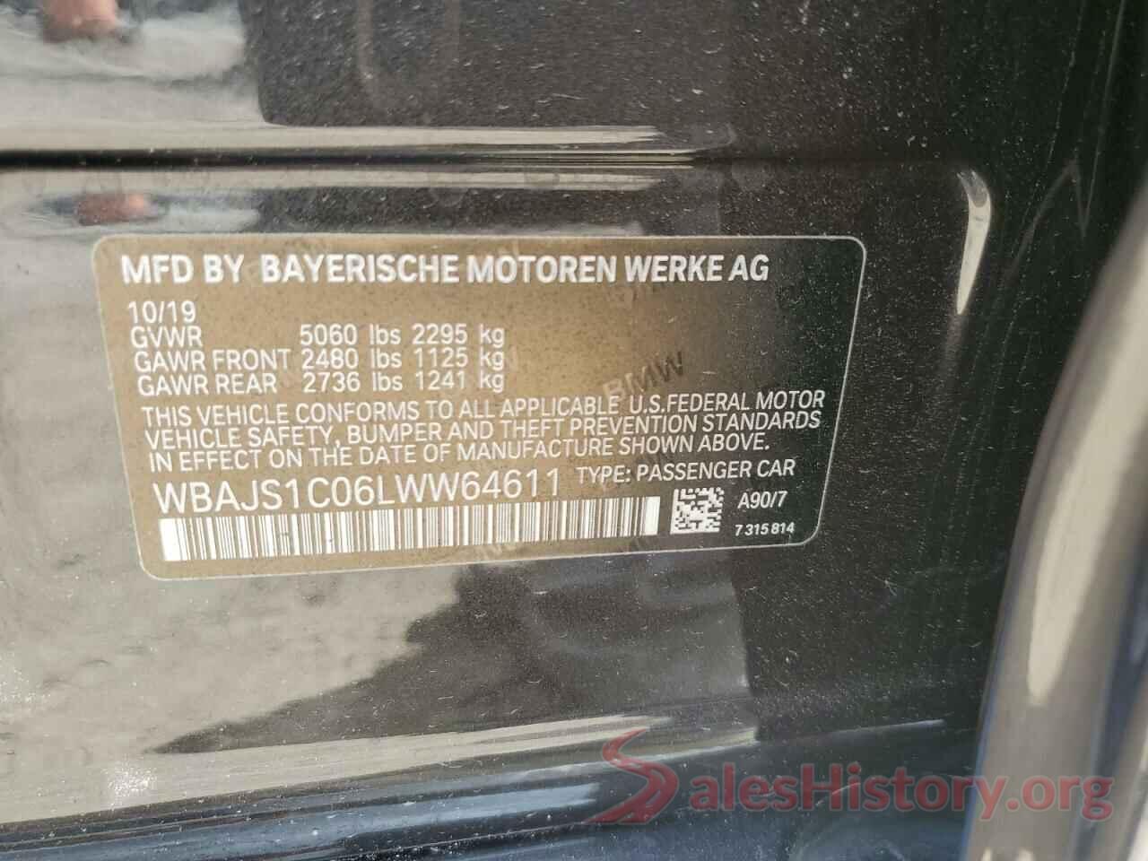 WBAJS1C06LWW64611 2020 BMW 5 SERIES