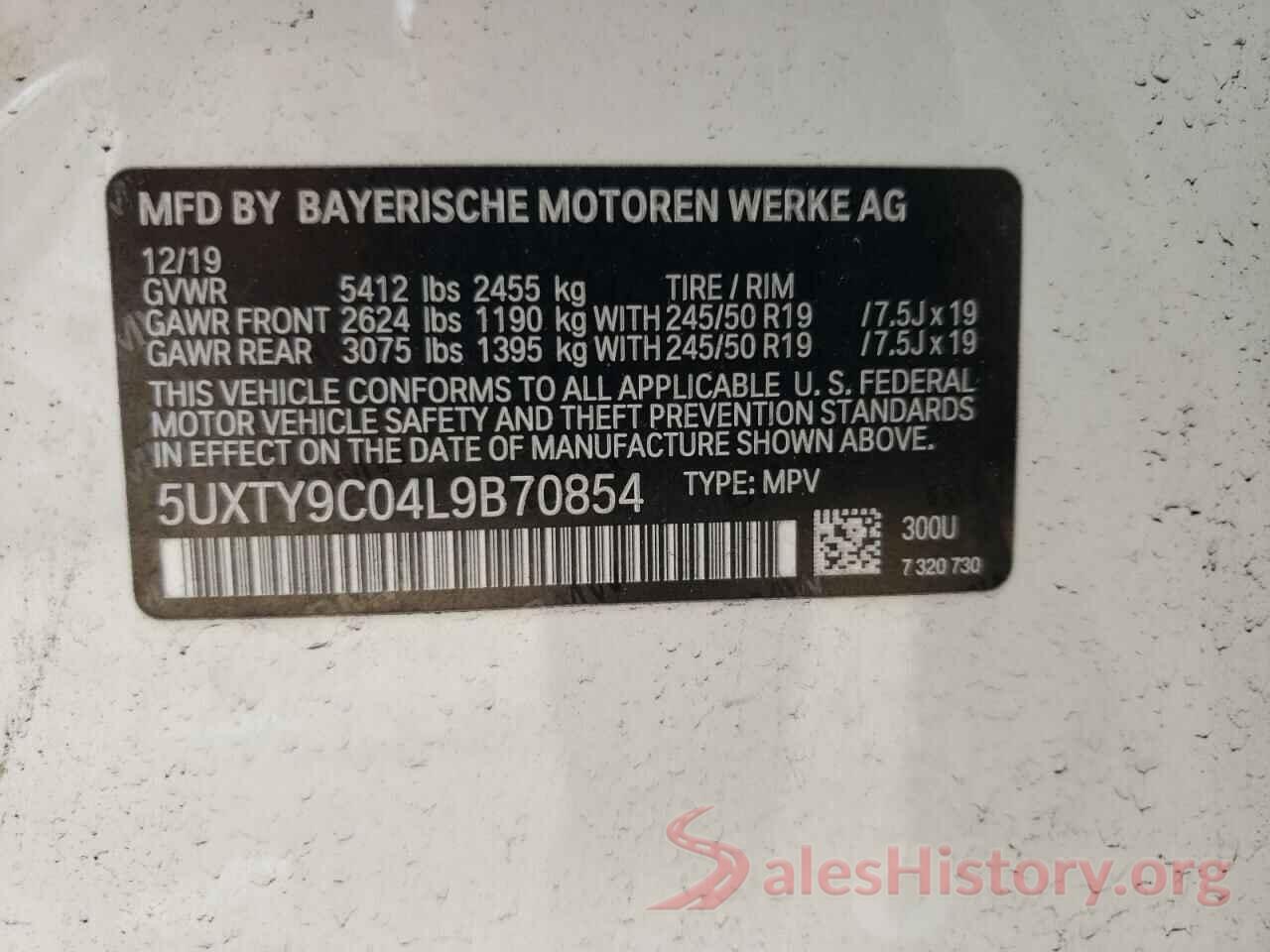 5UXTY9C04L9B70854 2020 BMW X3