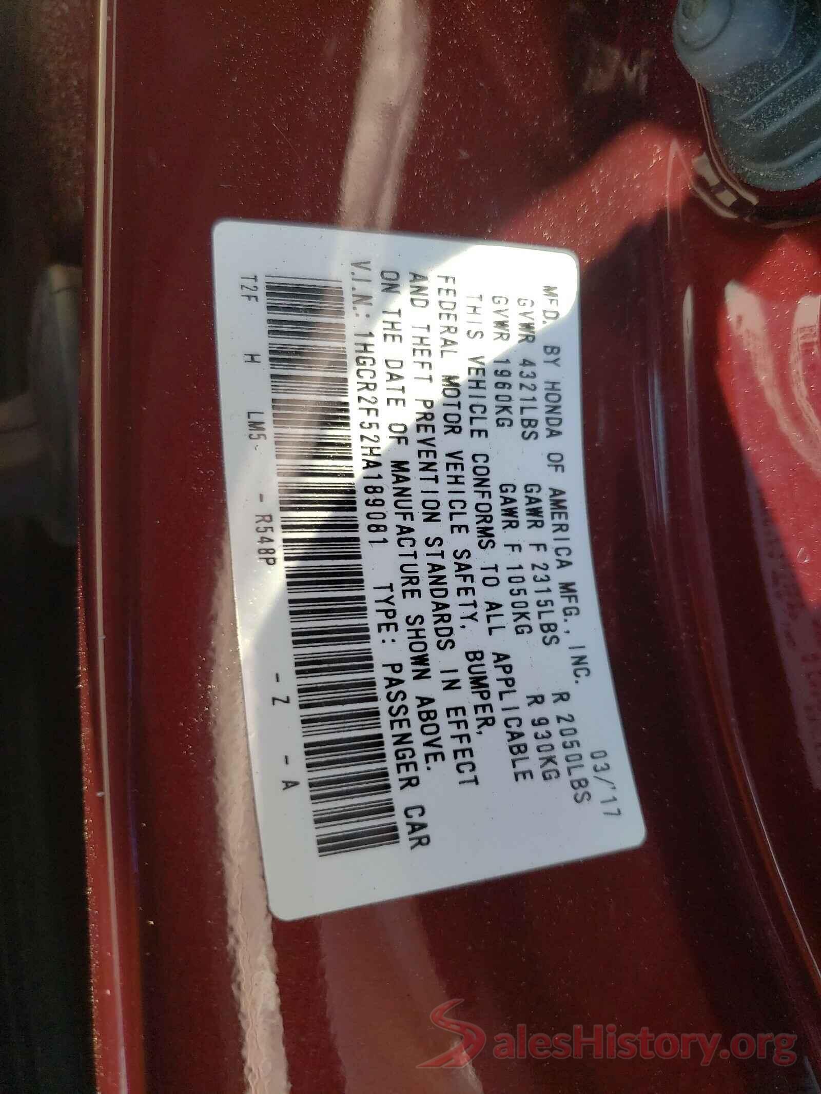 1HGCR2F52HA189081 2017 HONDA ACCORD