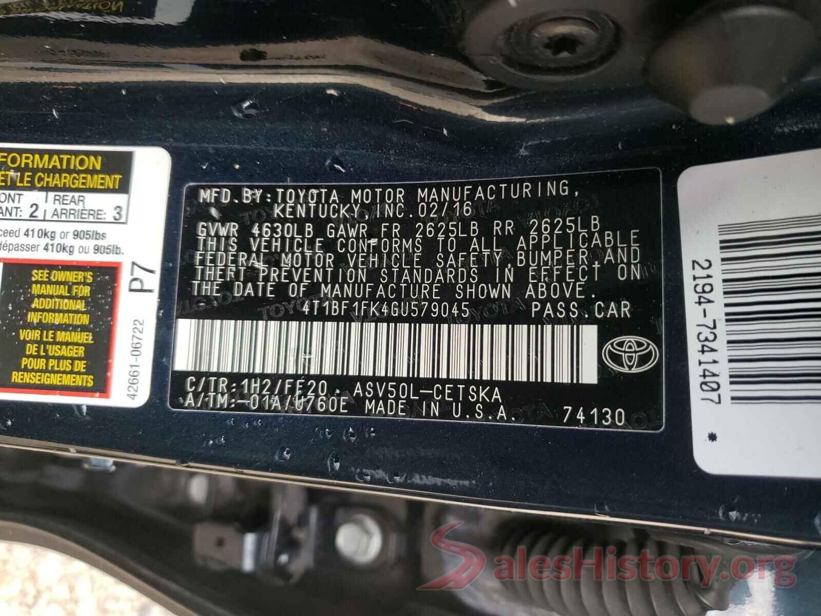 4T1BF1FK4GU579045 2016 TOYOTA CAMRY