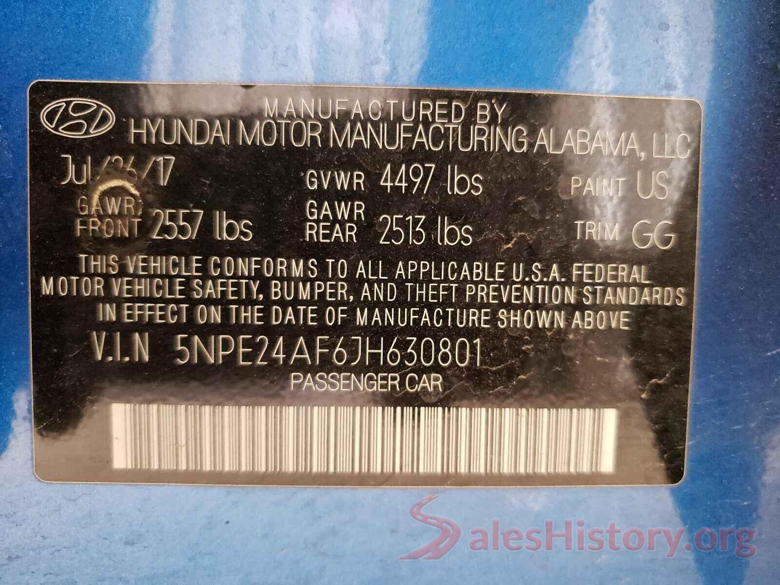 5NPE24AF6JH630801 2018 HYUNDAI SONATA