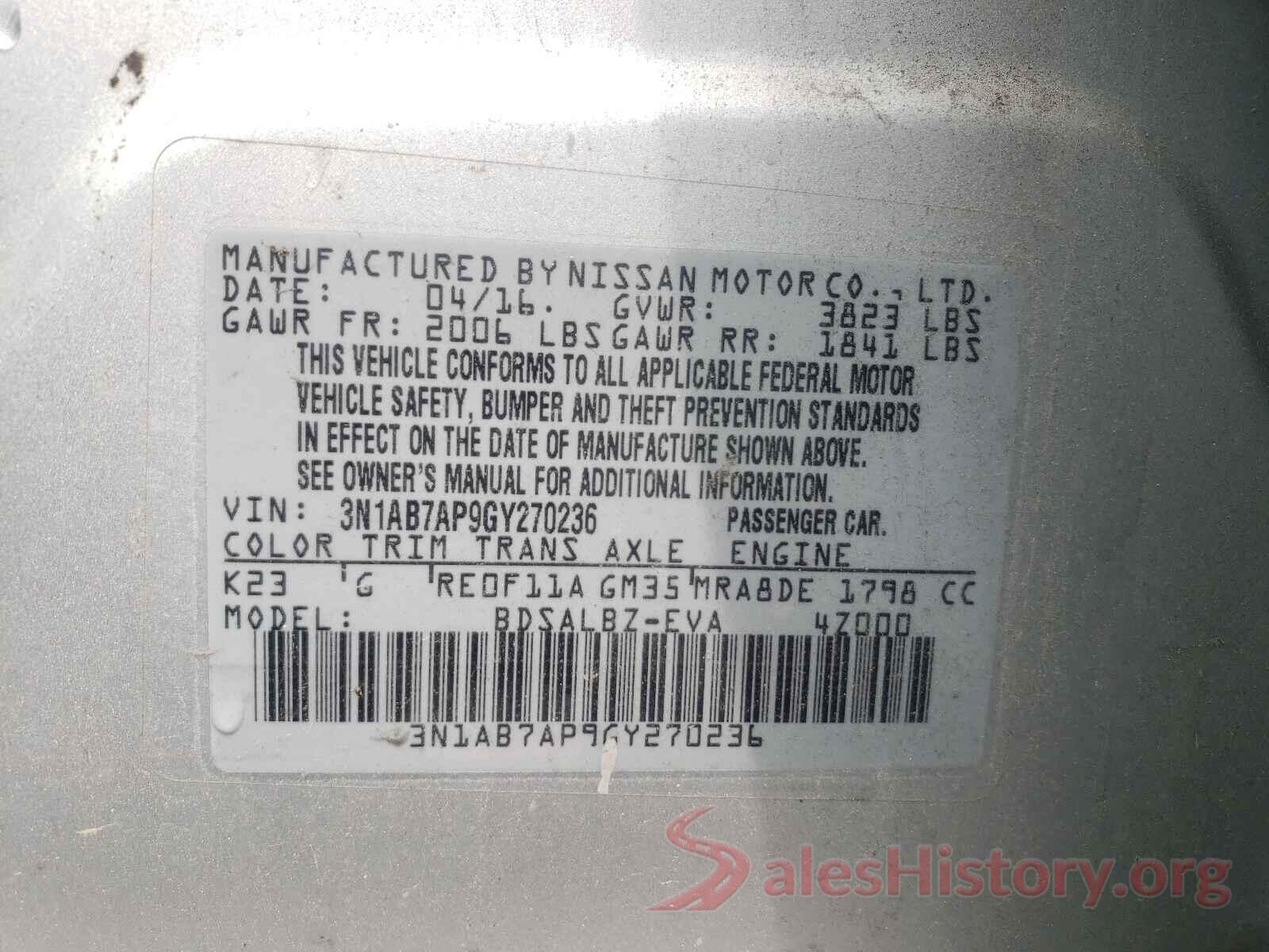 3N1AB7AP9GY270236 2016 NISSAN SENTRA