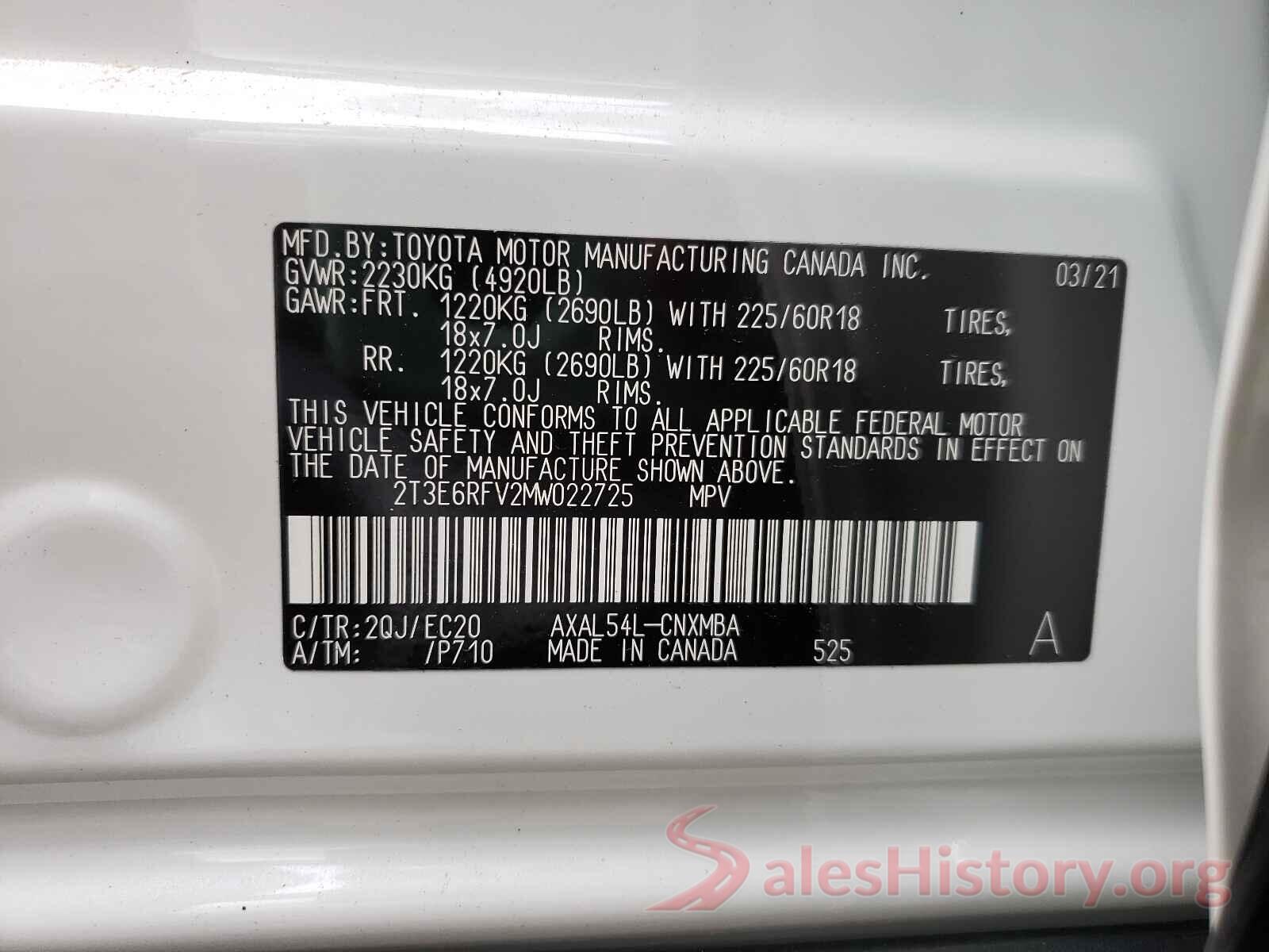 2T3E6RFV2MW022725 2021 TOYOTA RAV4