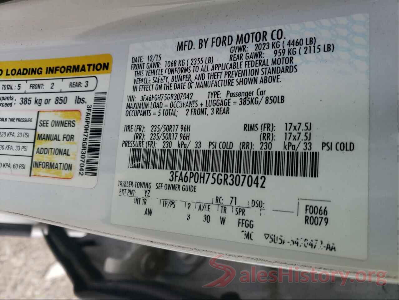 3FA6P0H75GR307042 2016 FORD FUSION