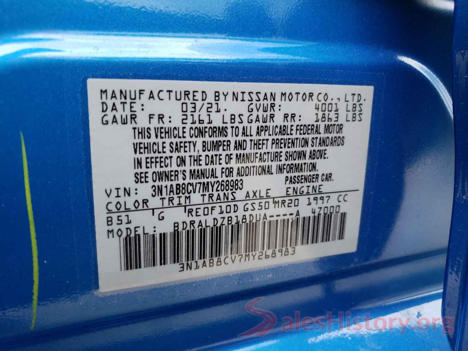 3N1AB8CV7MY268983 2021 NISSAN SENTRA