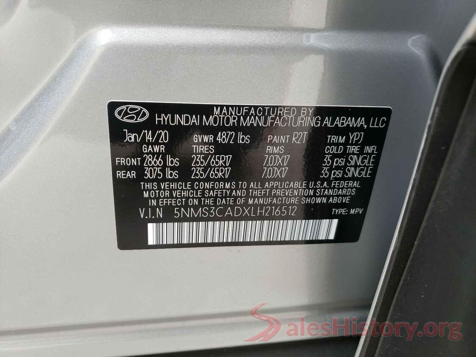 5NMS3CADXLH216512 2020 HYUNDAI SANTA FE