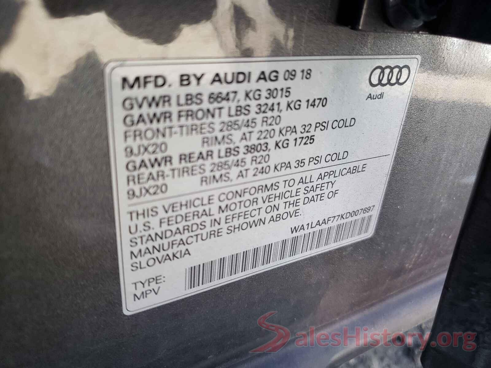 WA1LAAF77KD007697 2019 AUDI Q7