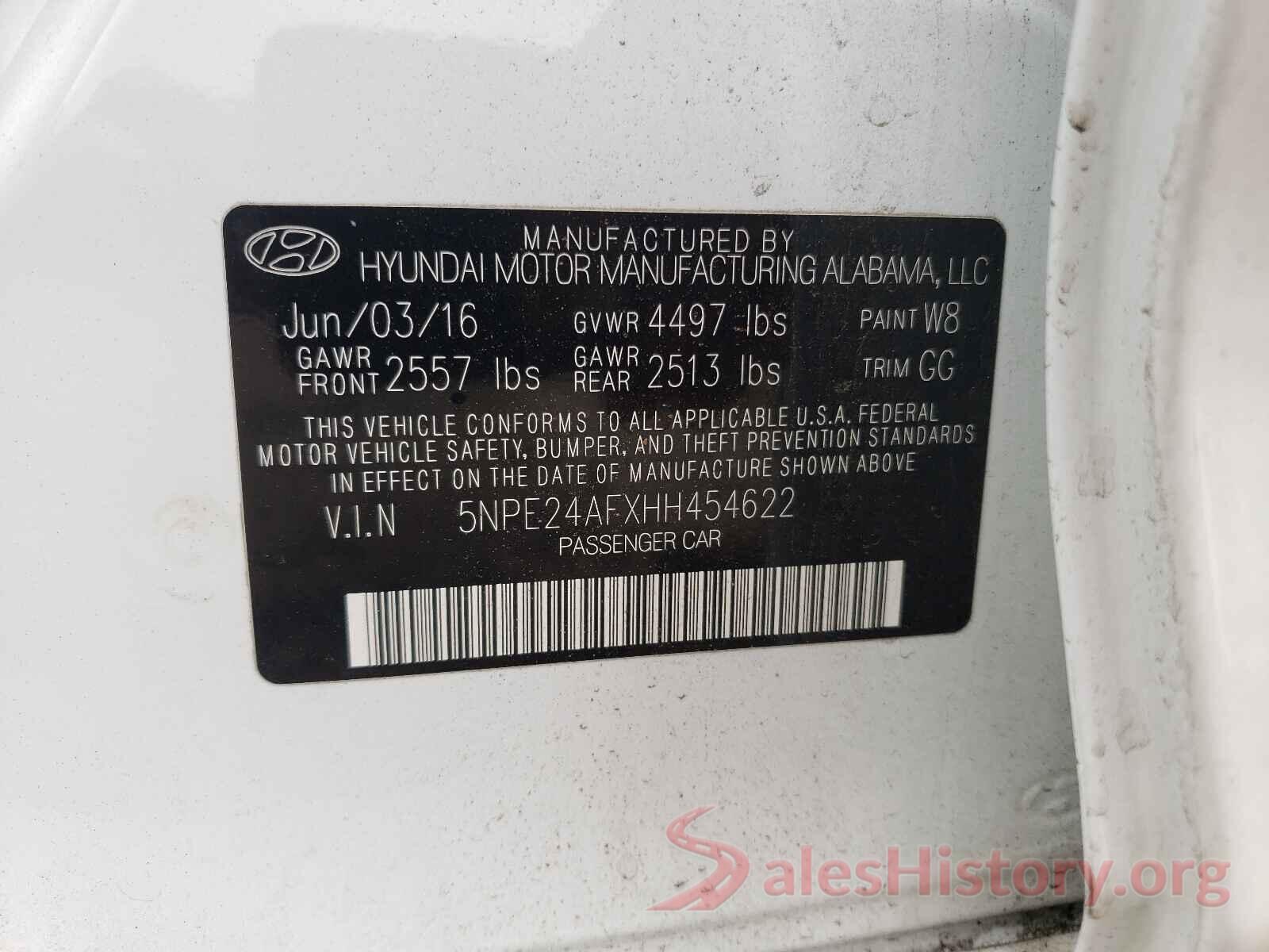 5NPE24AFXHH454622 2017 HYUNDAI SONATA