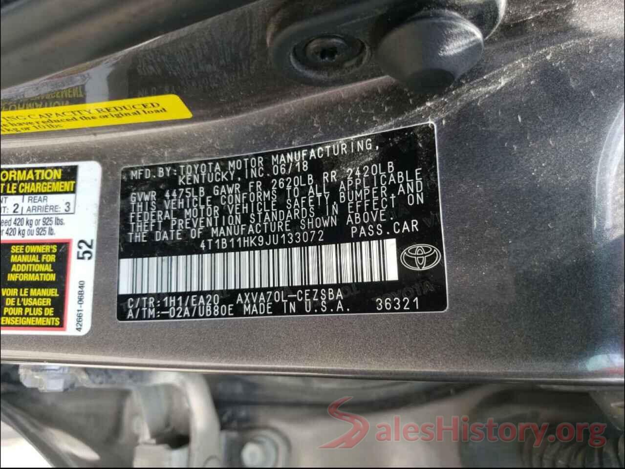 4T1B11HK9JU133072 2018 TOYOTA CAMRY