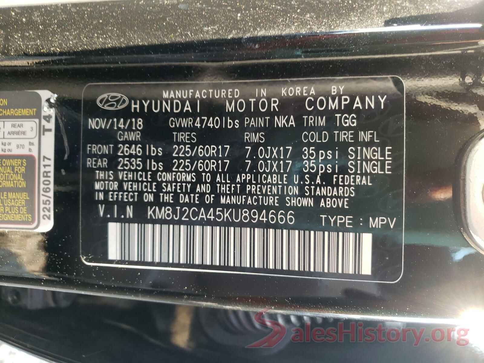 KM8J2CA45KU894666 2019 HYUNDAI TUCSON