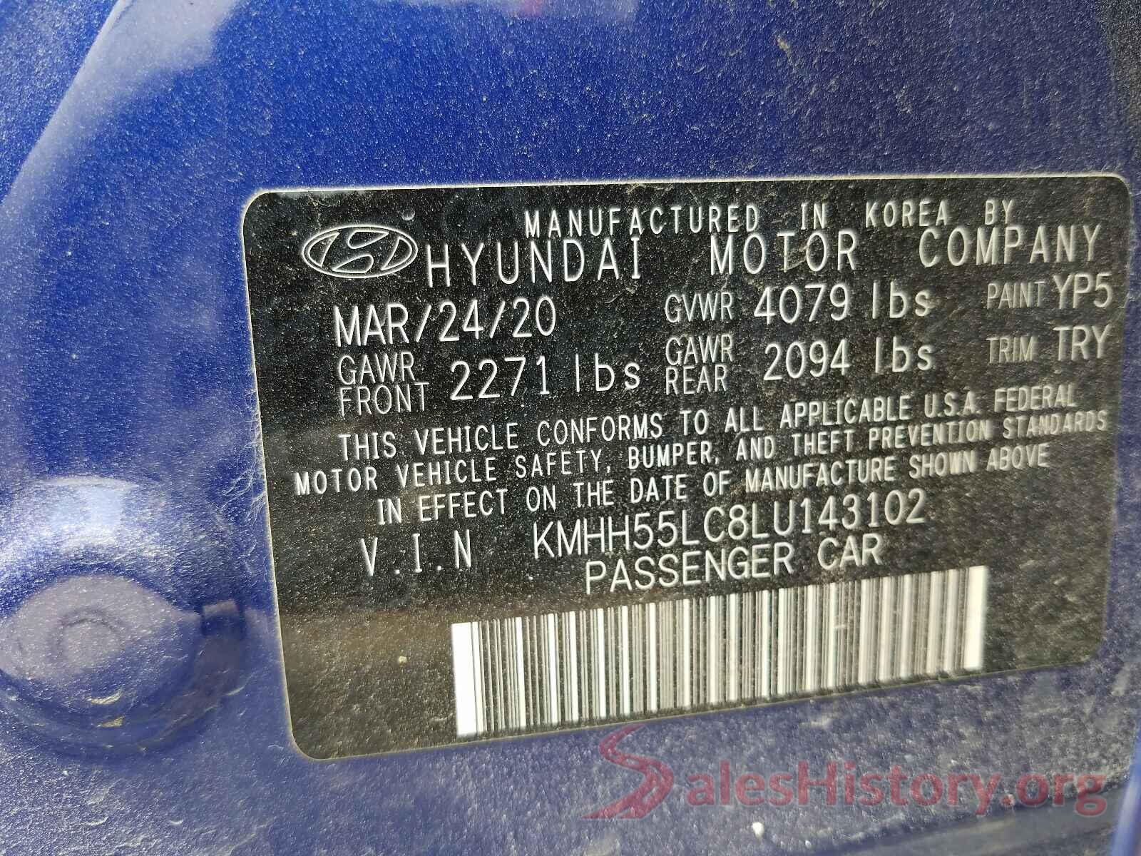 KMHH55LC8LU143102 2020 HYUNDAI ELANTRA