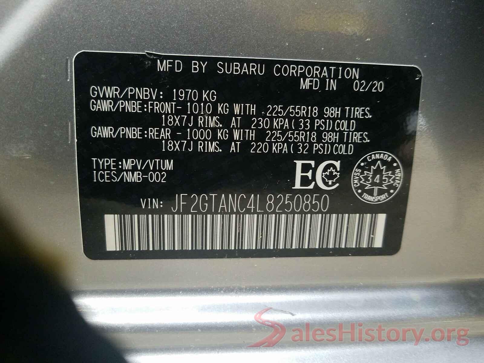 JF2GTANC4L8250850 2020 SUBARU CROSSTREK