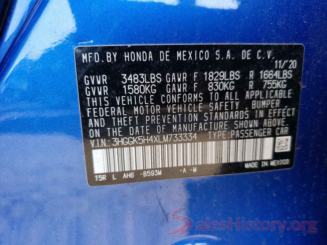 3HGGK5H4XLM733334 2020 HONDA FIT