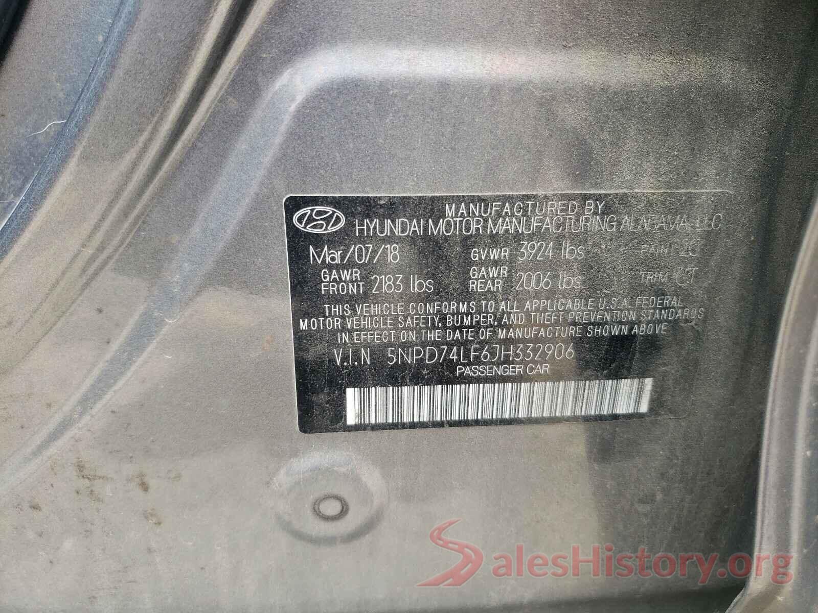 5NPD74LF6JH332906 2018 HYUNDAI ELANTRA