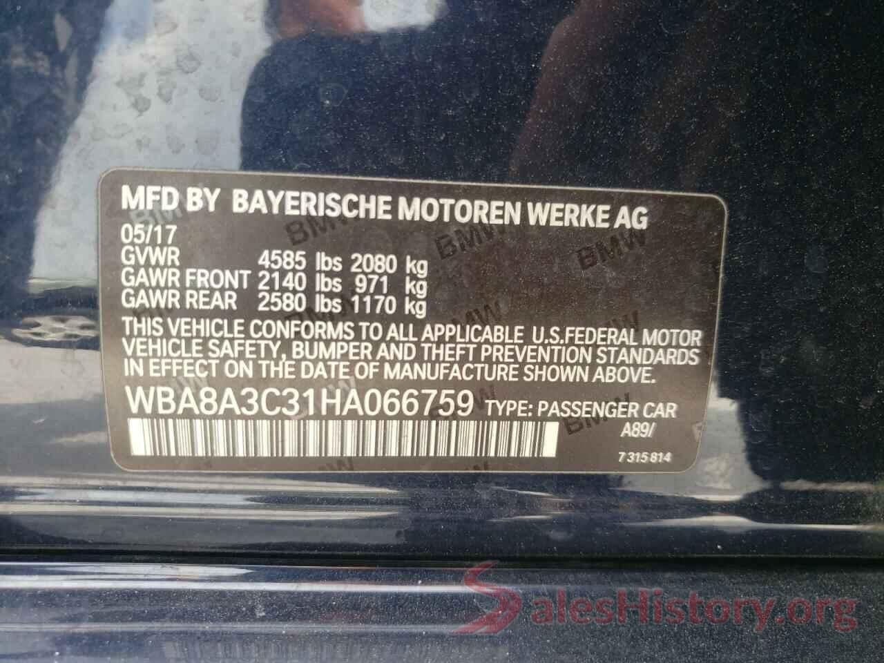 WBA8A3C31HA066759 2017 BMW 3 SERIES